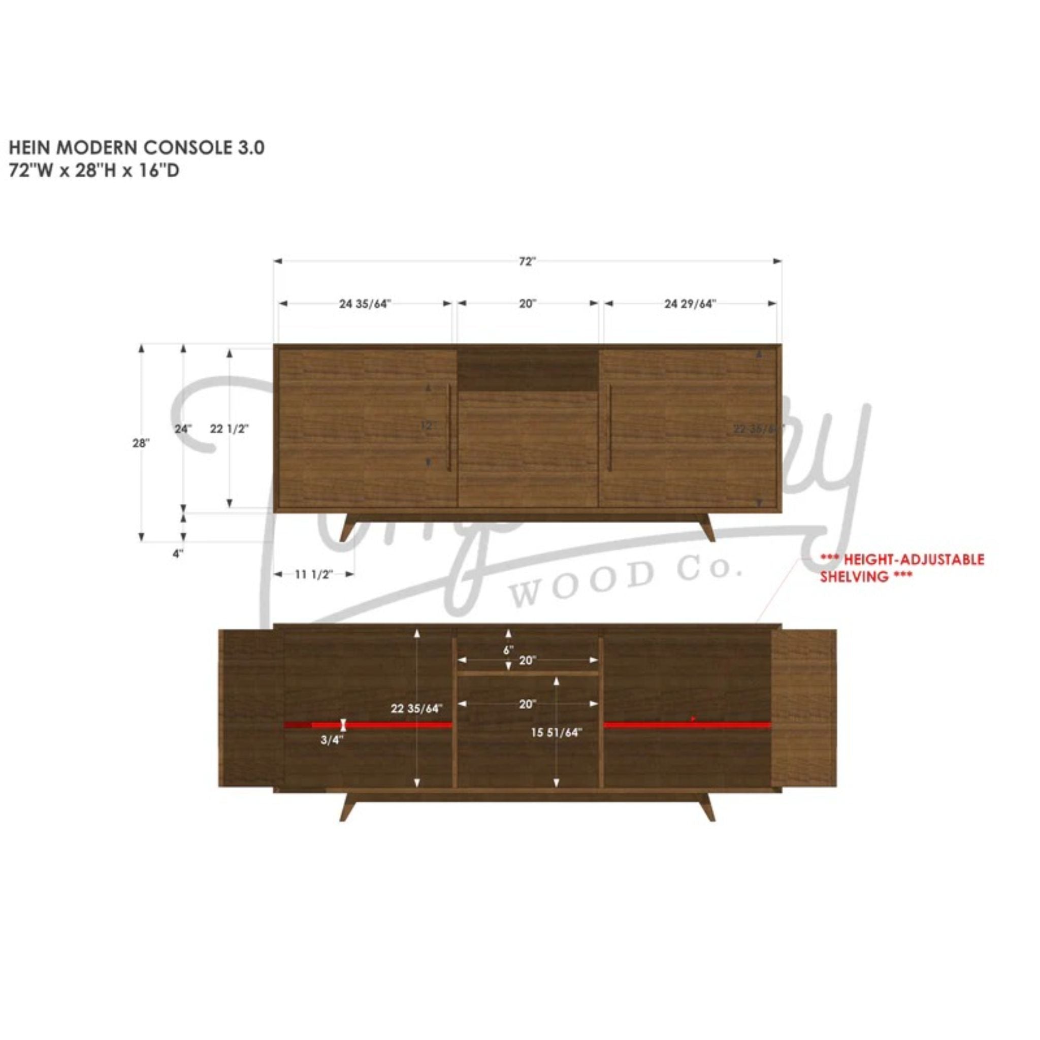 Hein Modern Console 3.0 CN63 Dimensions by Tomfoolery Wood Co