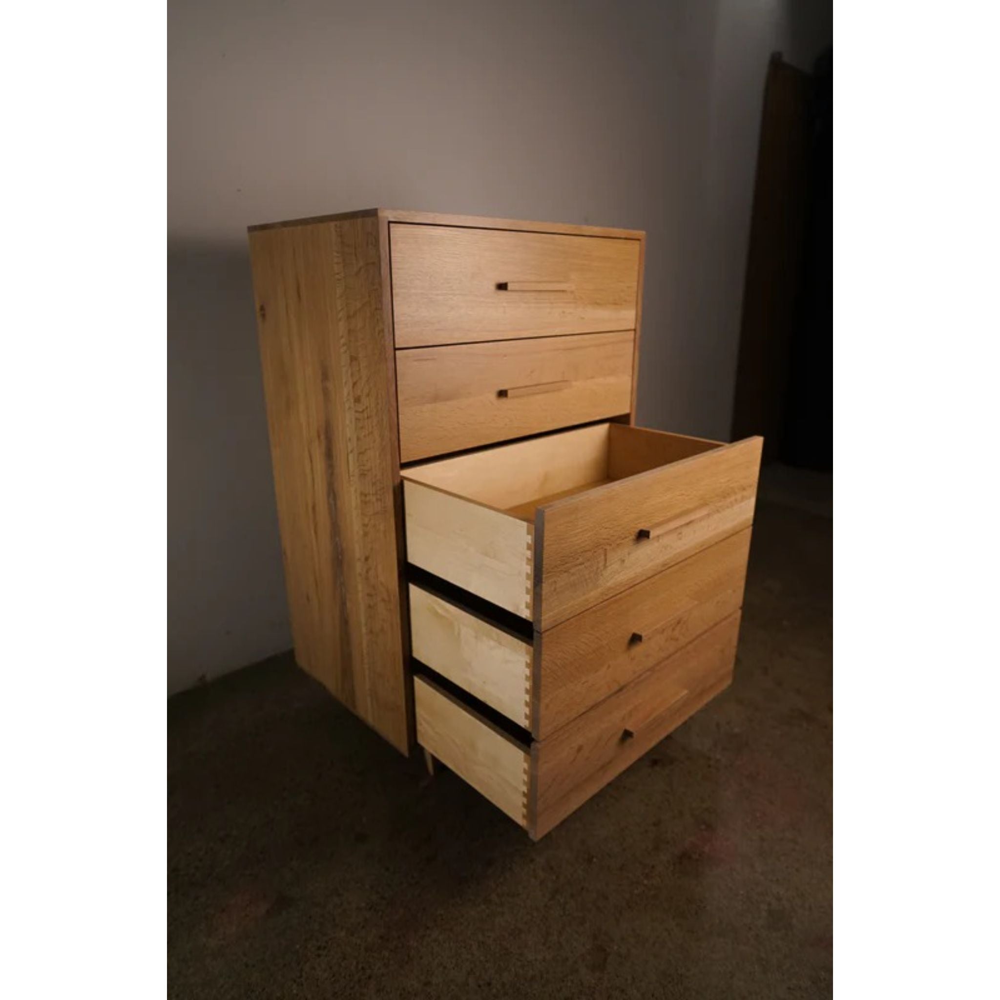 Highboy Dresser 5 Drawer (ALT1) DR07 Opened Drawers Side View by Tomfoolery Wood Co