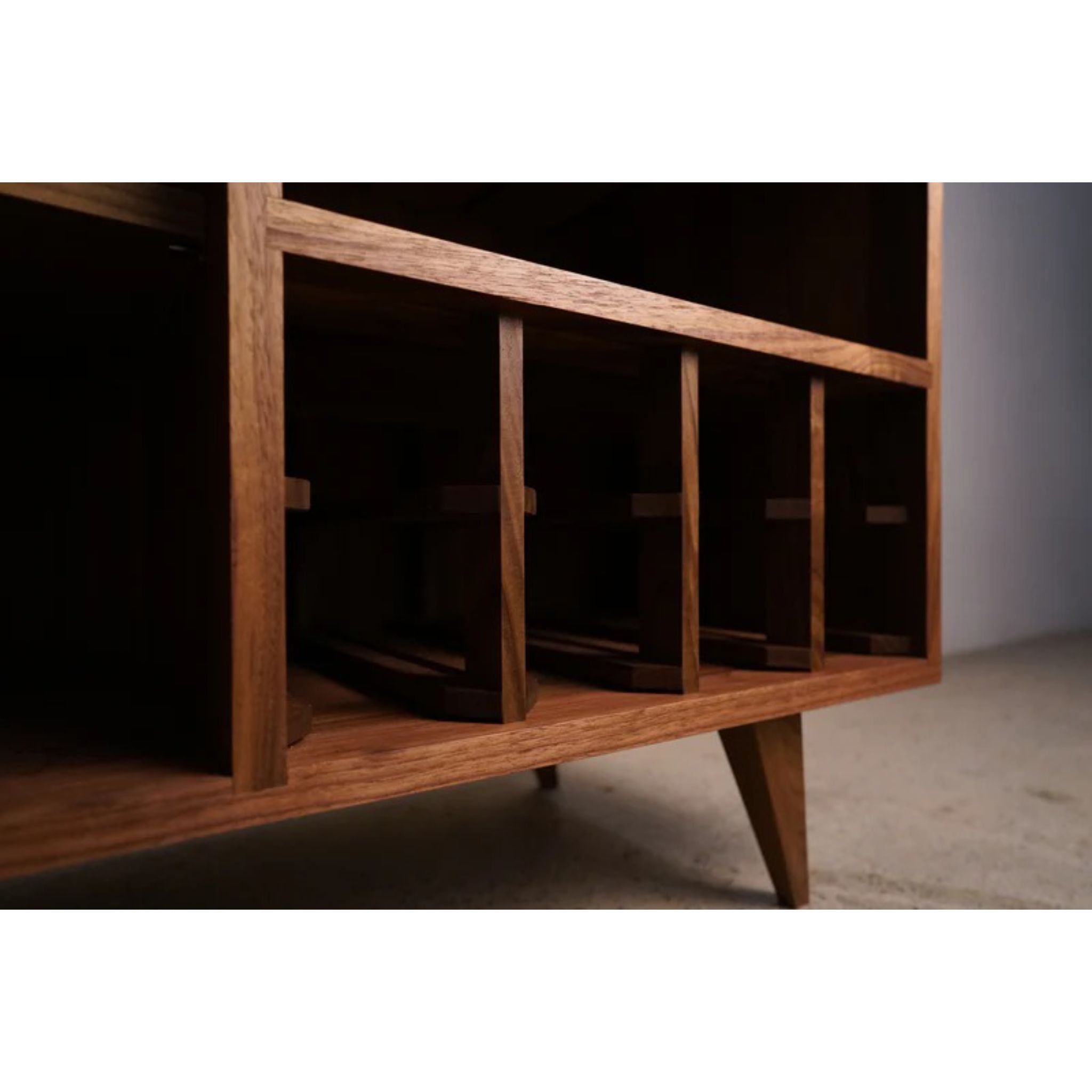 Hoppe Bar Cabinet BR14 Bottom Inner Side View by Tomfoolery Wood Co
