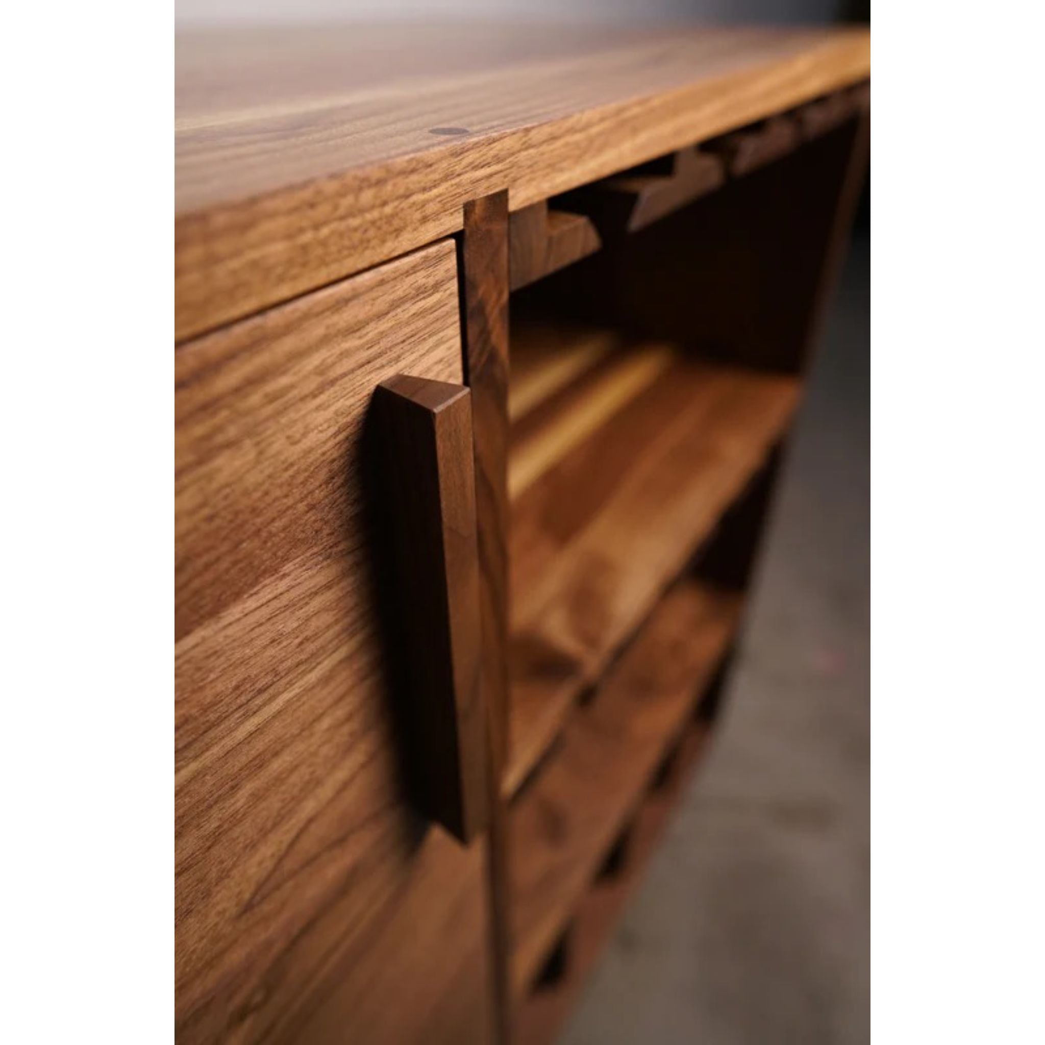 Hoppe Bar Cabinet BR14 Door Handle Closeup View by Tomfoolery Wood Co