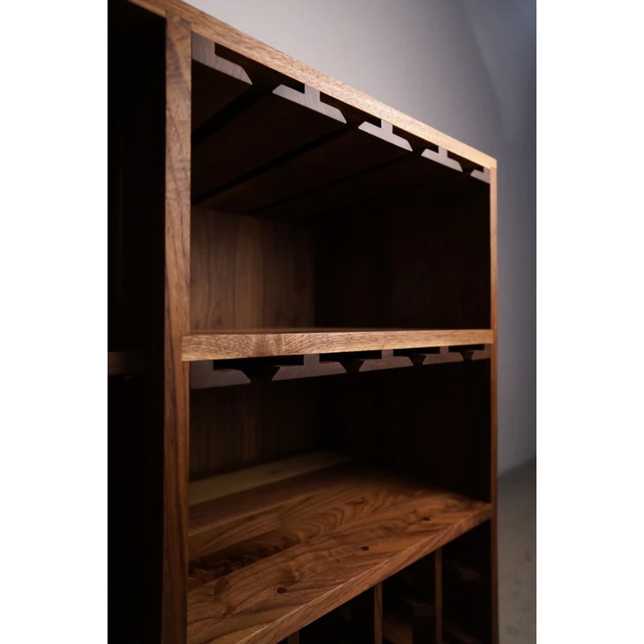 Hoppe Bar Cabinet BR14 Inner Side Closeup View by Tomfoolery Wood Co