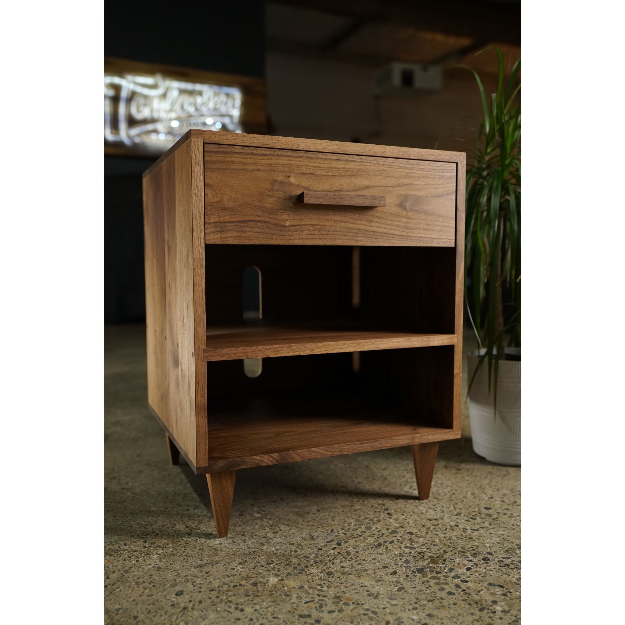 Howe Nightstand 1 Drawer 1 Shelf NS01 Front View by Tomfoolery Wood Co