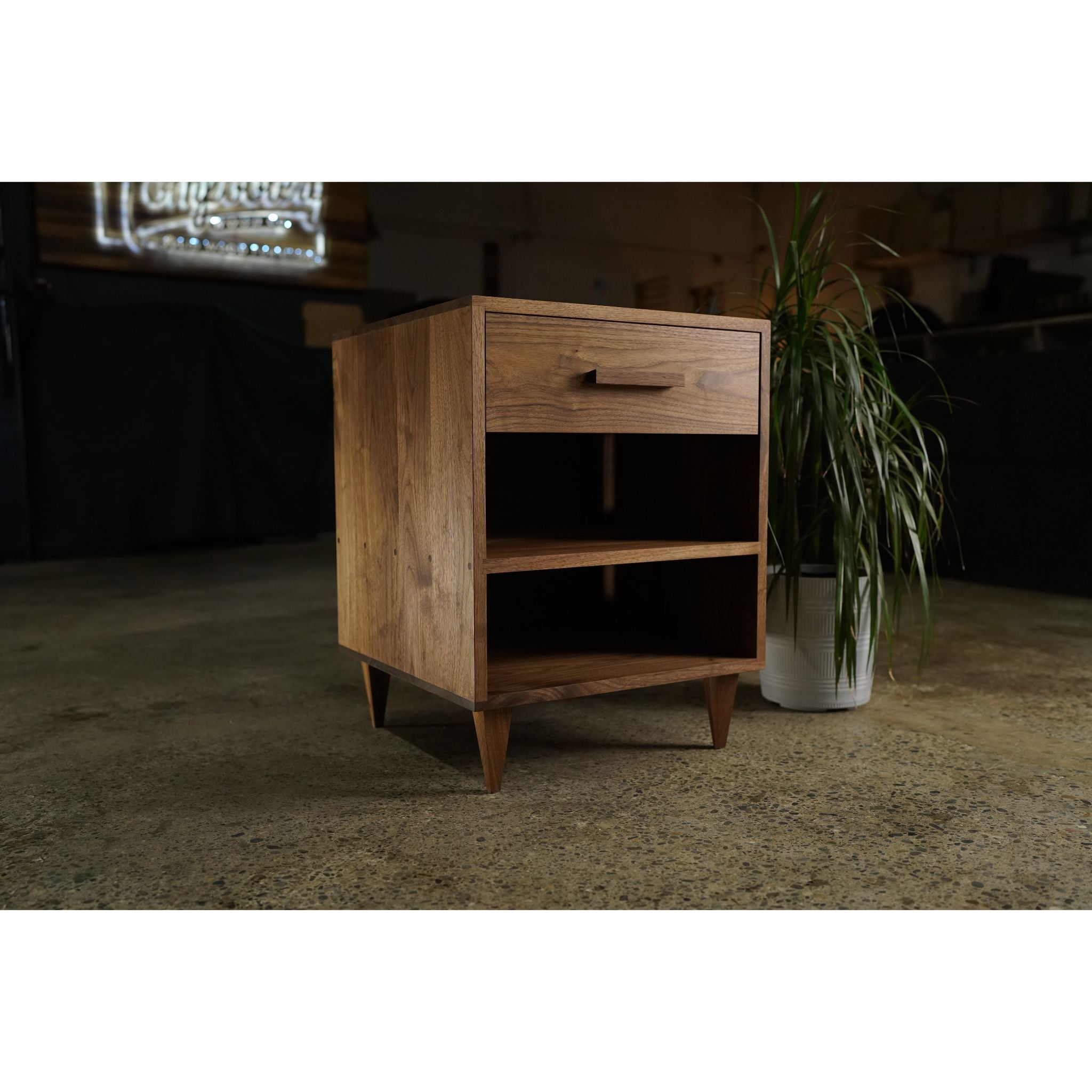Howe Nightstand 1 Drawer 1 Shelf NS01 Full View by Tomfoolery Wood Co