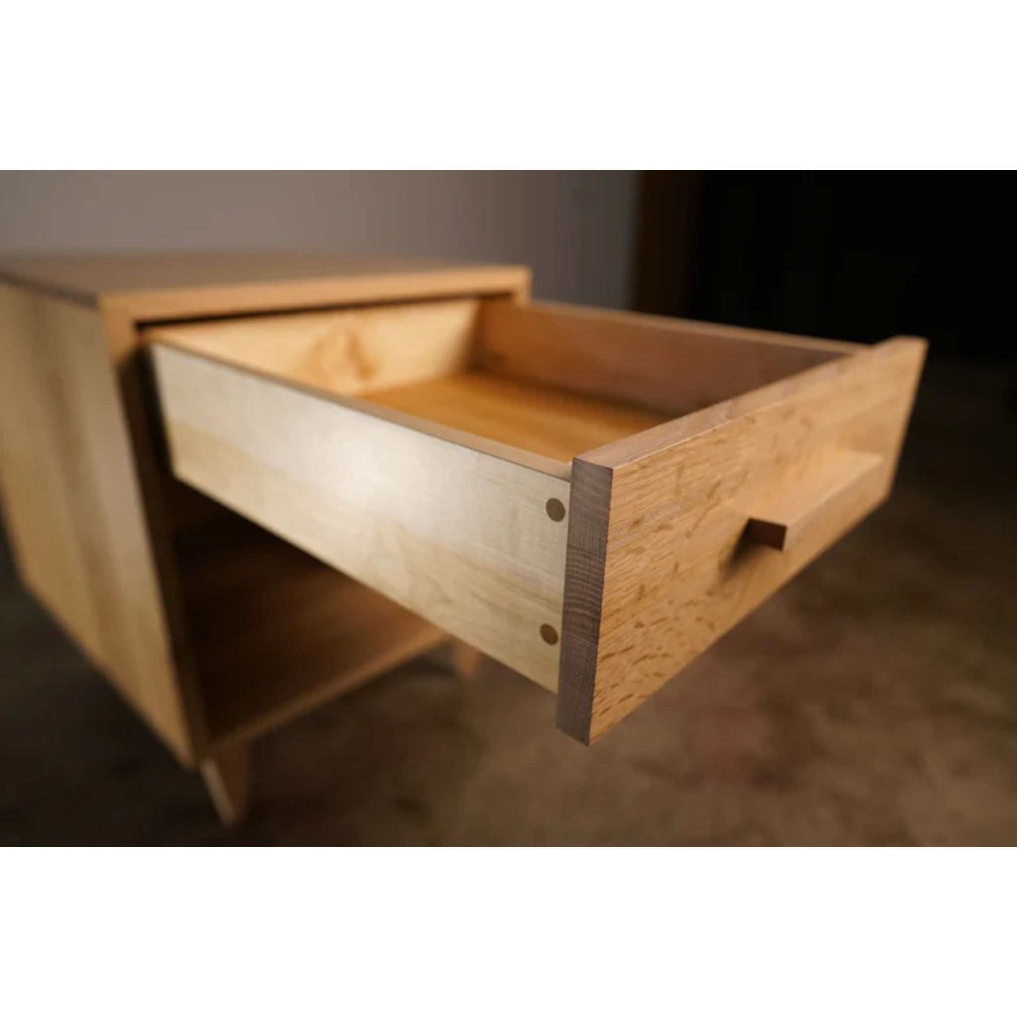 Howe Nightstand / End Table ET04 Opened Drawer Closeup View by Tomfoolery Wood Co
