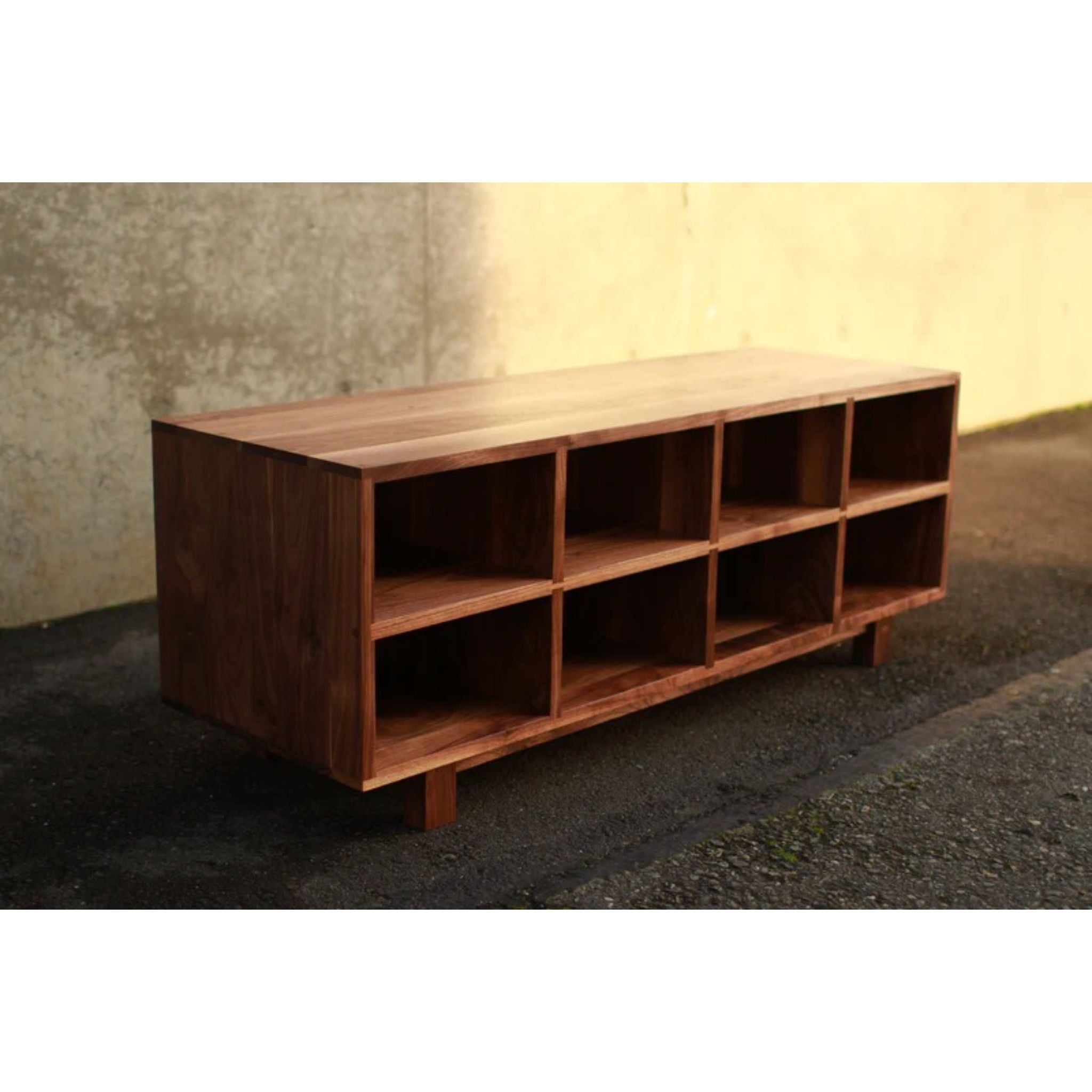 Joaquin Storage Bench 48 Wide BN16 Full Side View by Tomfoolery Wood Co 