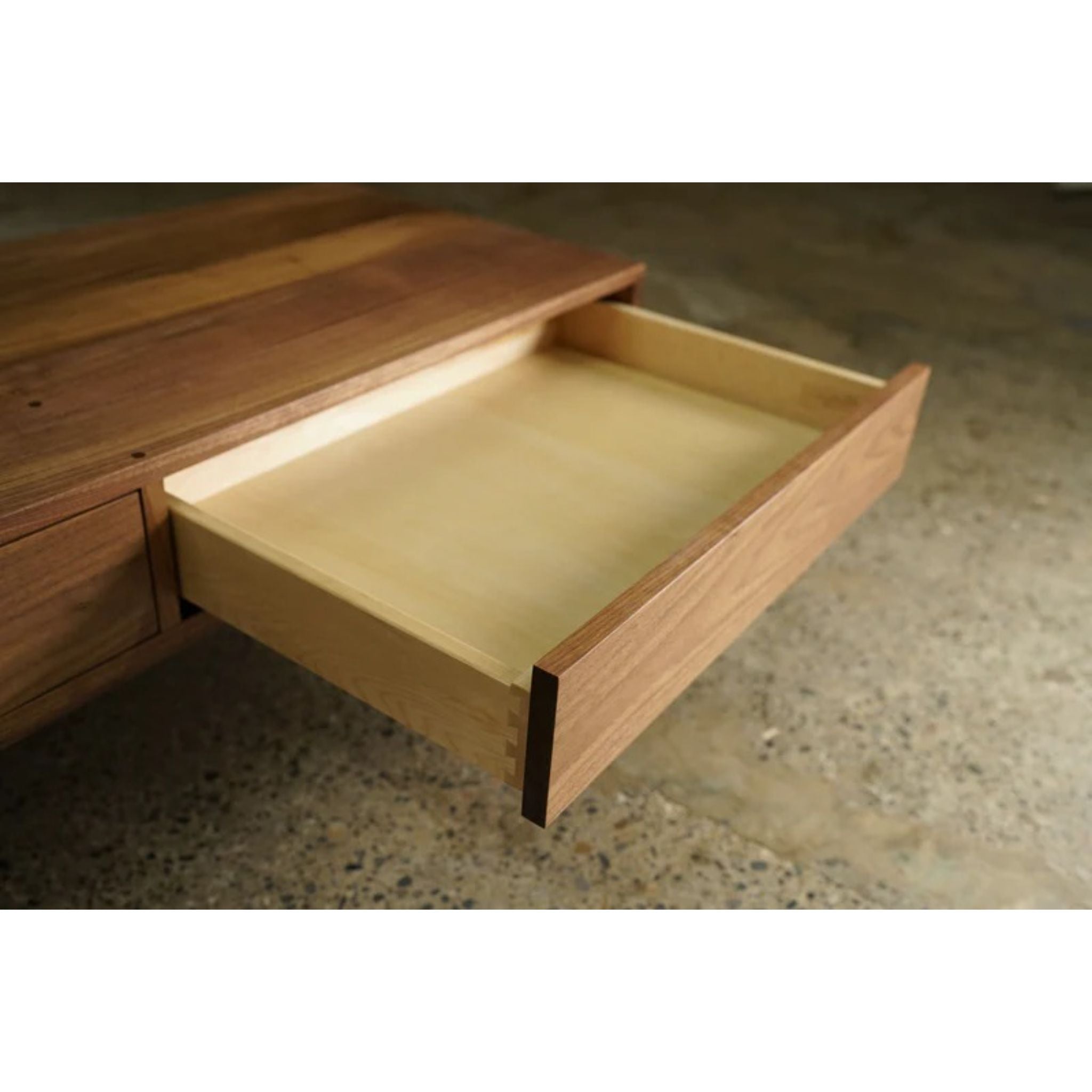 Legard Coffee Table 2 Drawer TB10 Opened Drawer View by Tomfoolery Wood Co