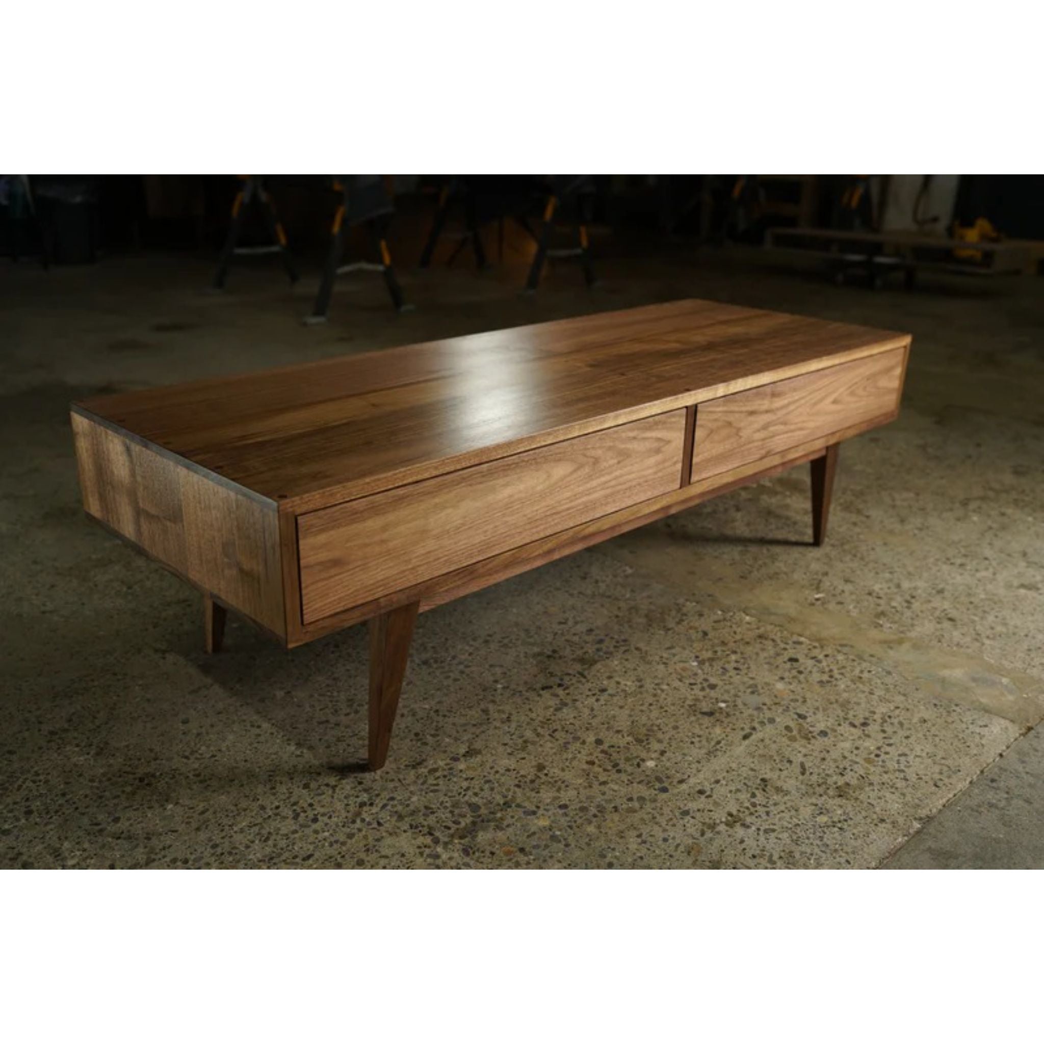 Legard Coffee Table 2 Drawer TB10 Top Side View by Tomfoolery Wood Co