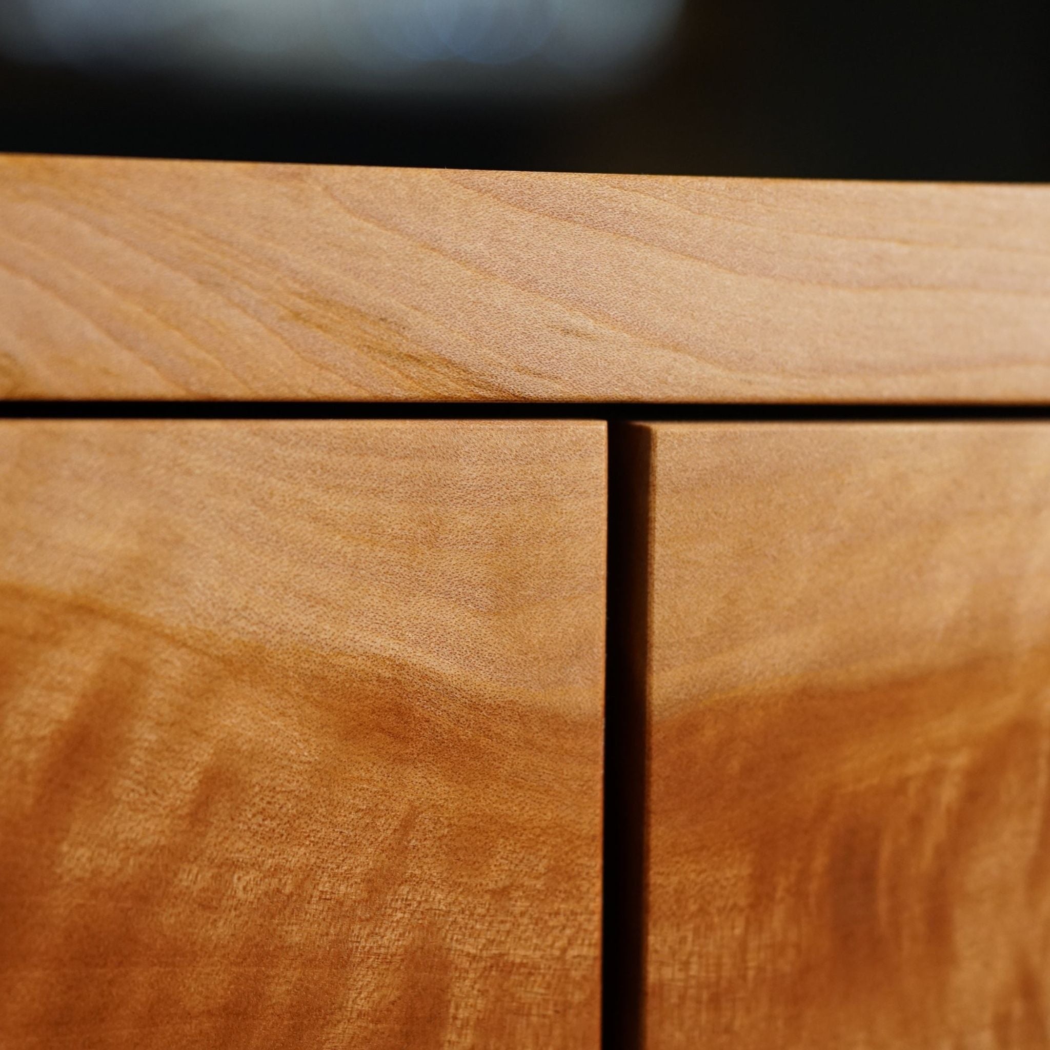 Legard Sofa Table 3 Drawers TB06 Closeup Closed Drawers View by Tomfoolery Wood Co