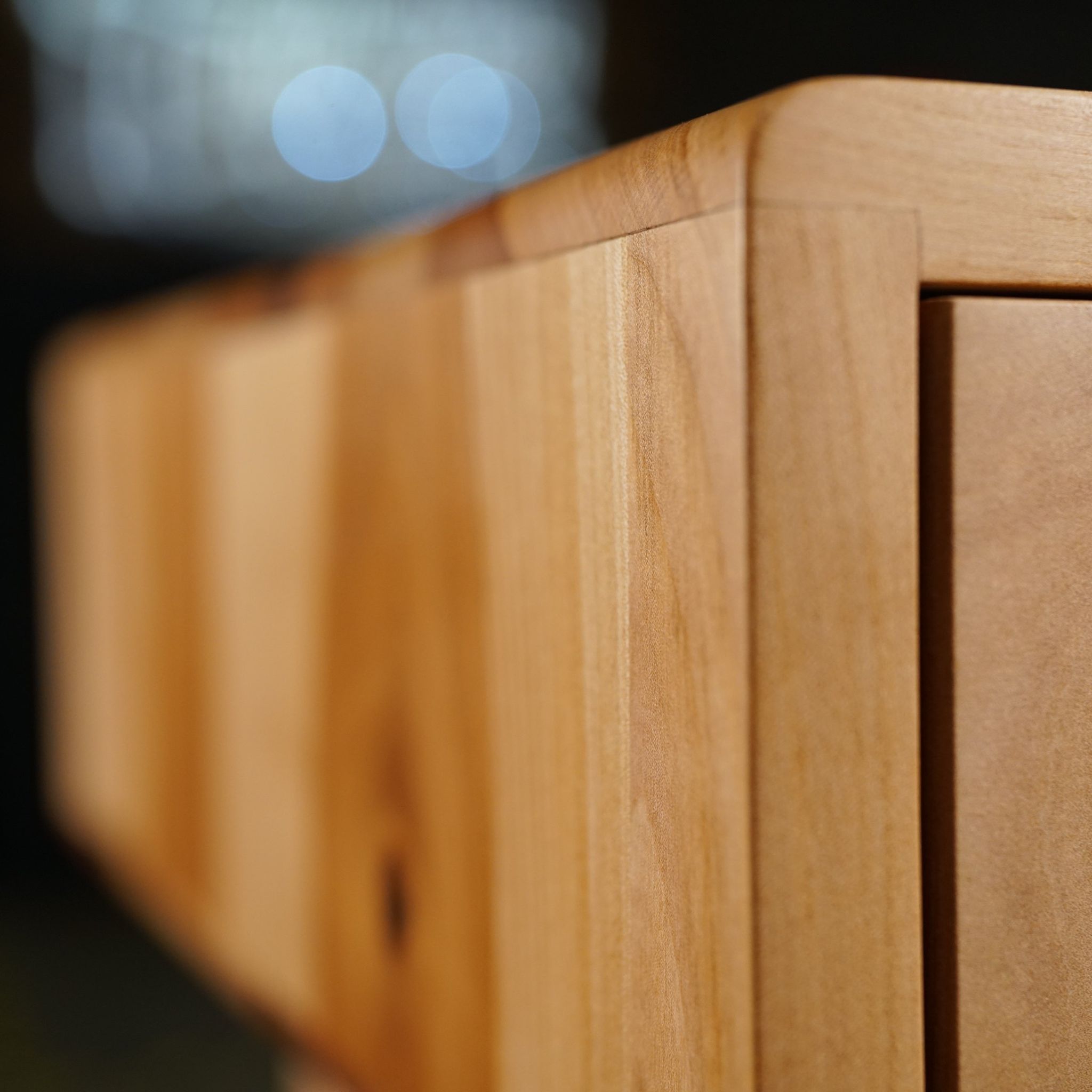 Legard Sofa Table 3 Drawers TB06 Drawers Corner Closeup View by Tomfoolery Wood Co