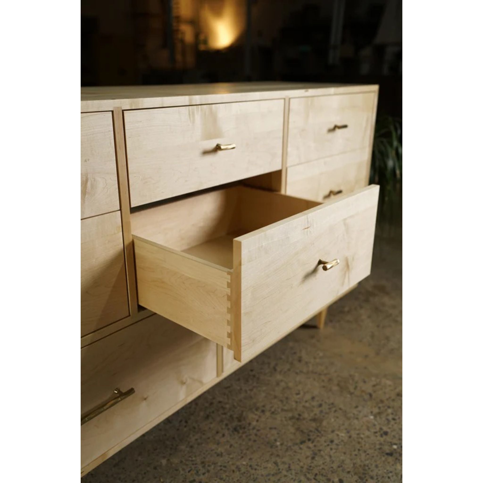 Master Lowboy Dresser 8 Drawer DR03  Middle Opened Drawer View by Tomfoolery Wood Co