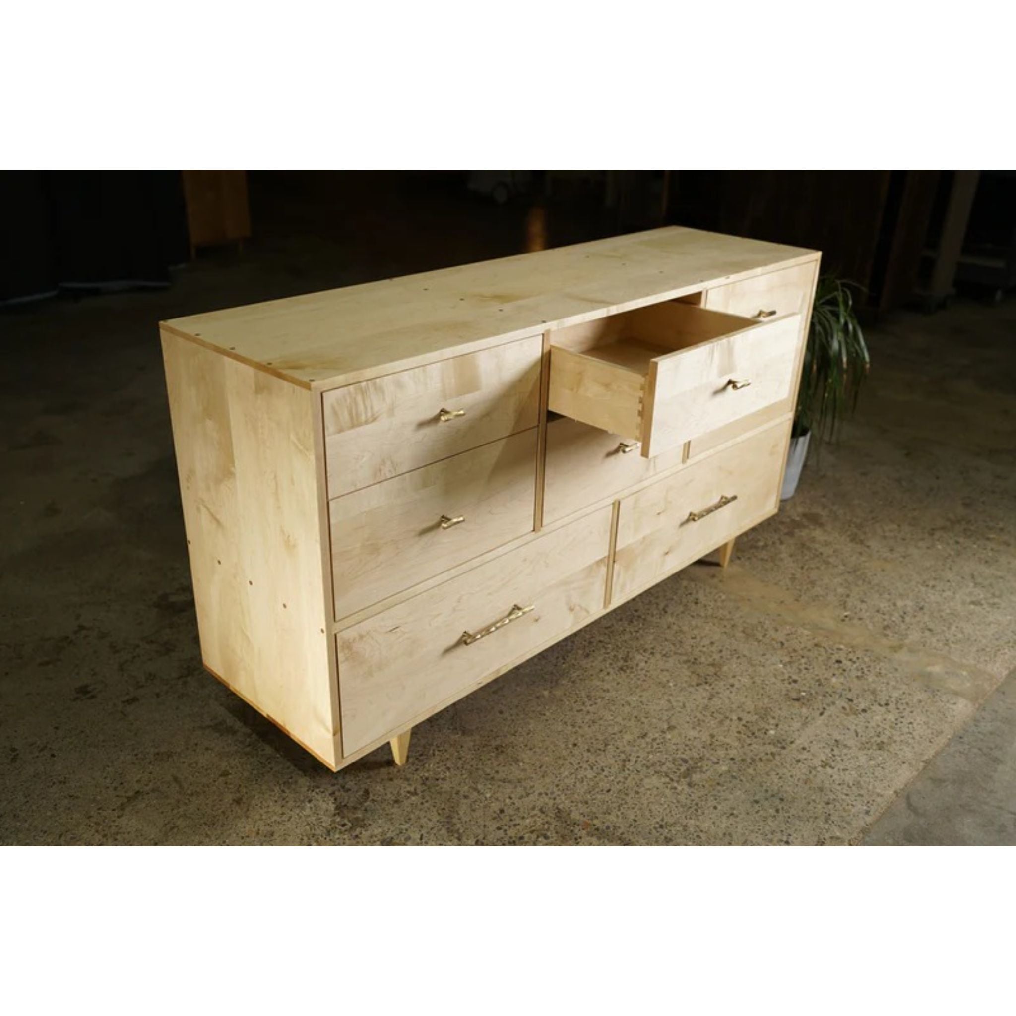 Master Lowboy Dresser 8 Drawer DR03 Upper Opened Drawer View by Tomfoolery Wood Co