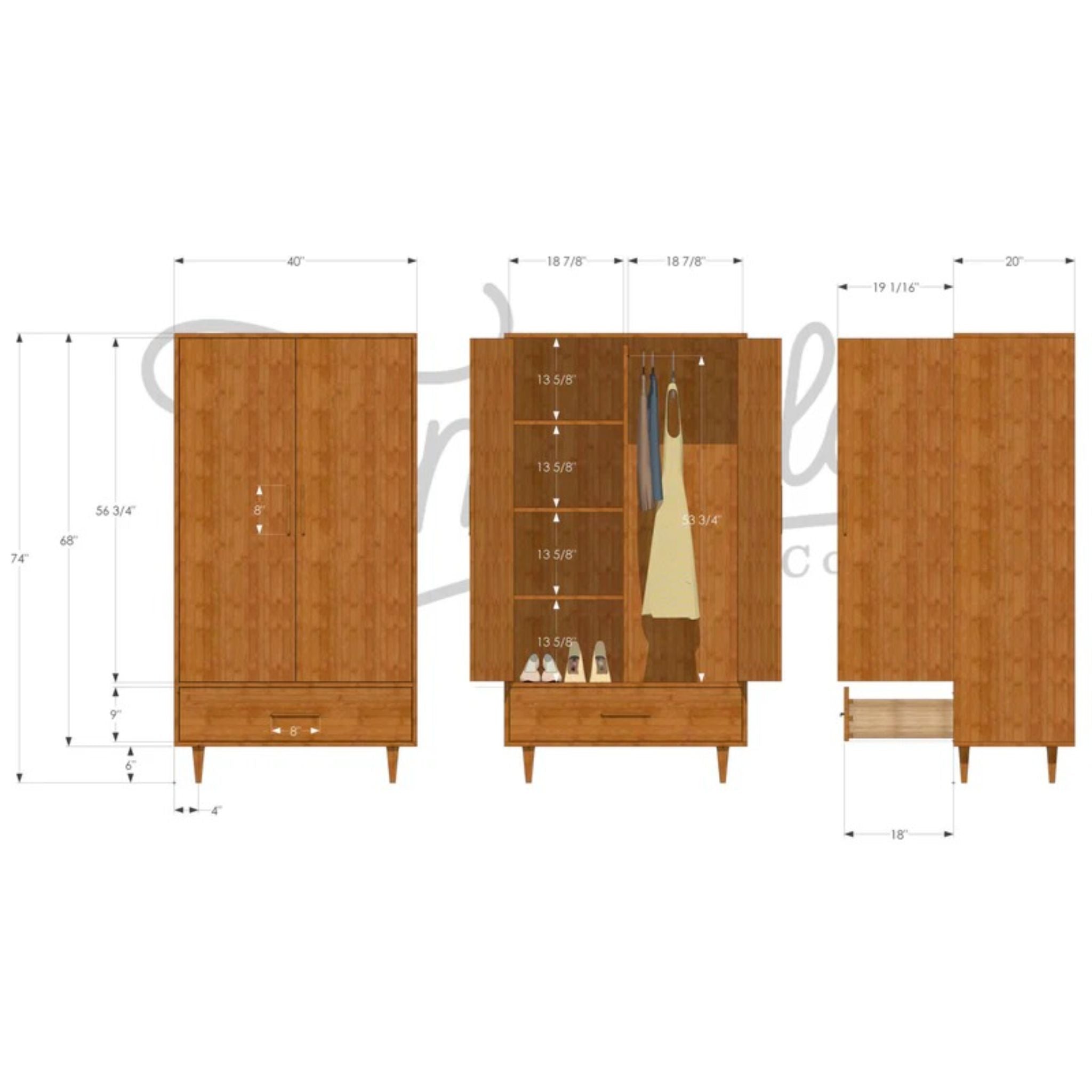 Modern Armoire AR02 Dimensions by Tomfoolery Wood Co