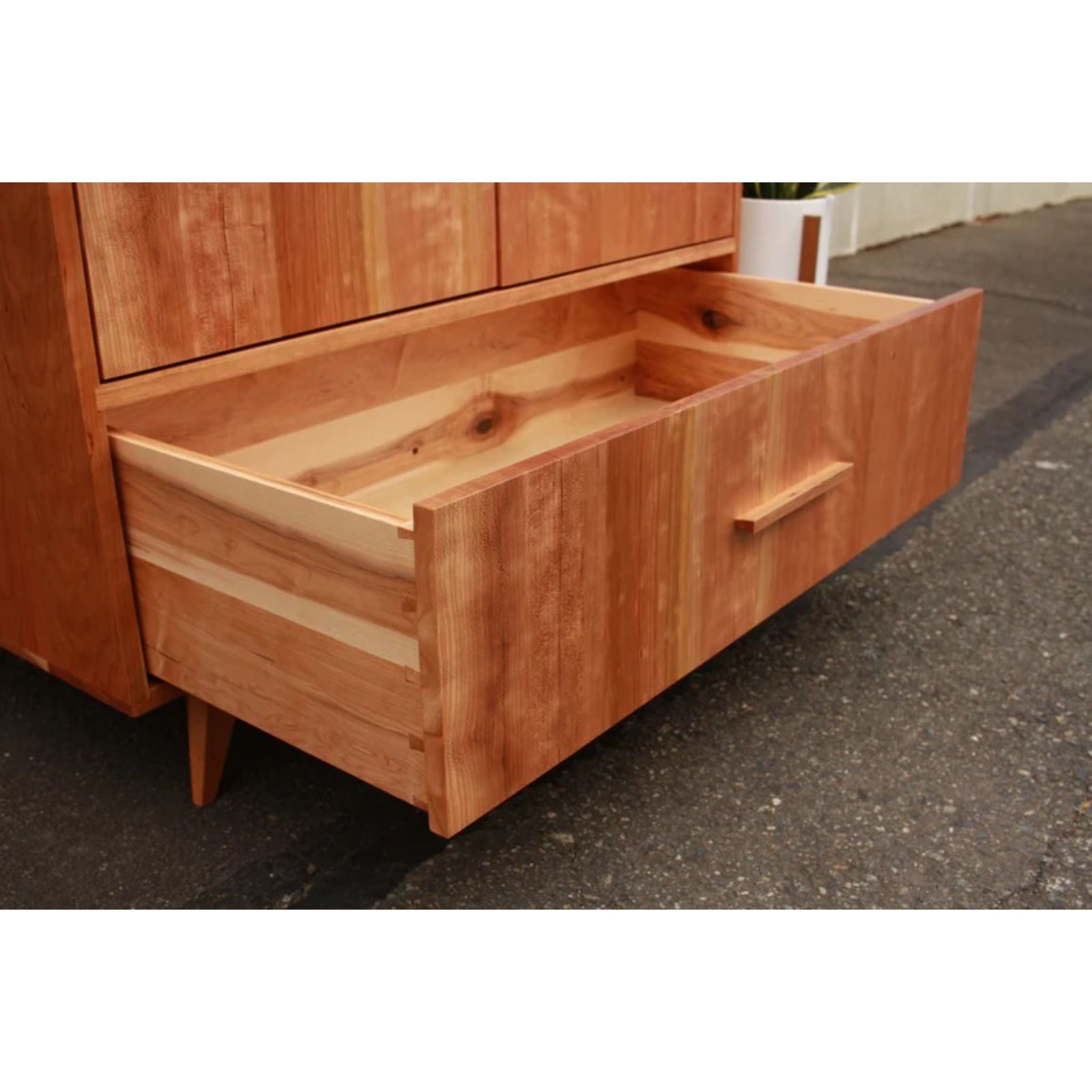 Modern Armoire AR02 Opened Drawer View by Tomfoolery Wood Co