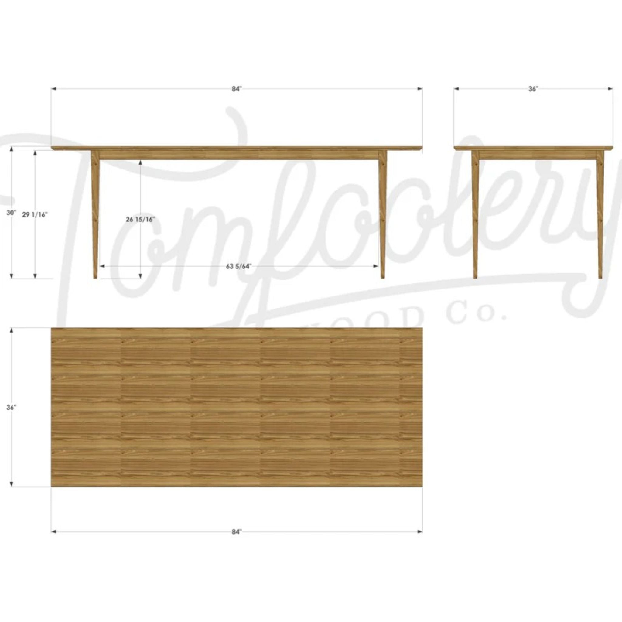 Modern Dining Table 84 W TB20 Dimensions by Tomfoolery Wood Co