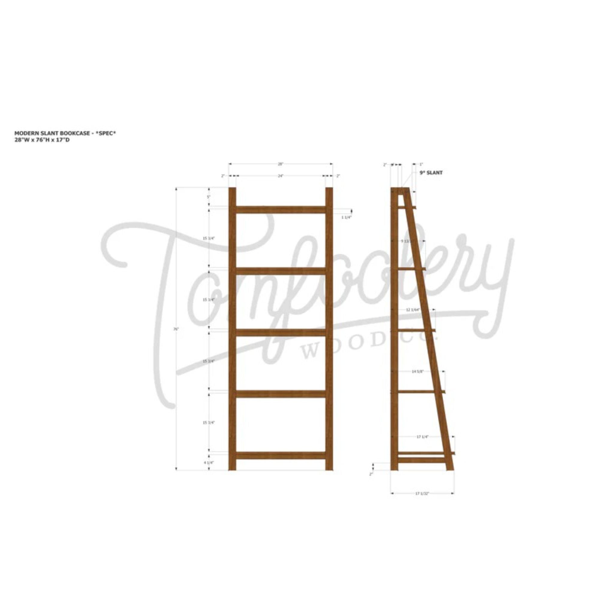 Modern Slant Bookcase BC14 Dimensions by Tomfoolery Wood Co