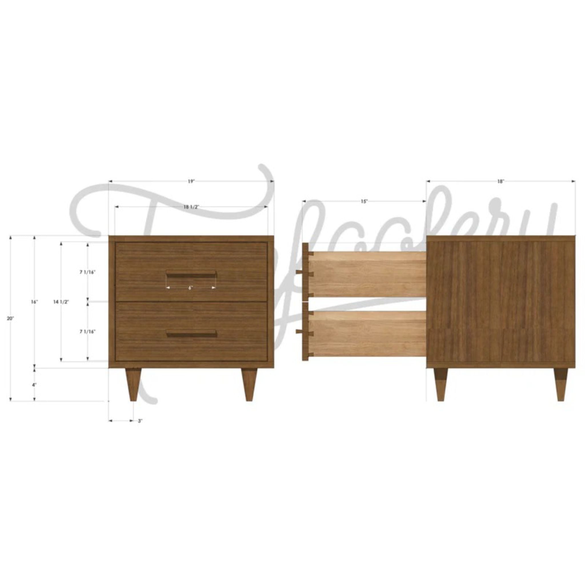 Moline Nightstand 2 Drawer ET03 Dimensions by Tomfoolery Wood Co