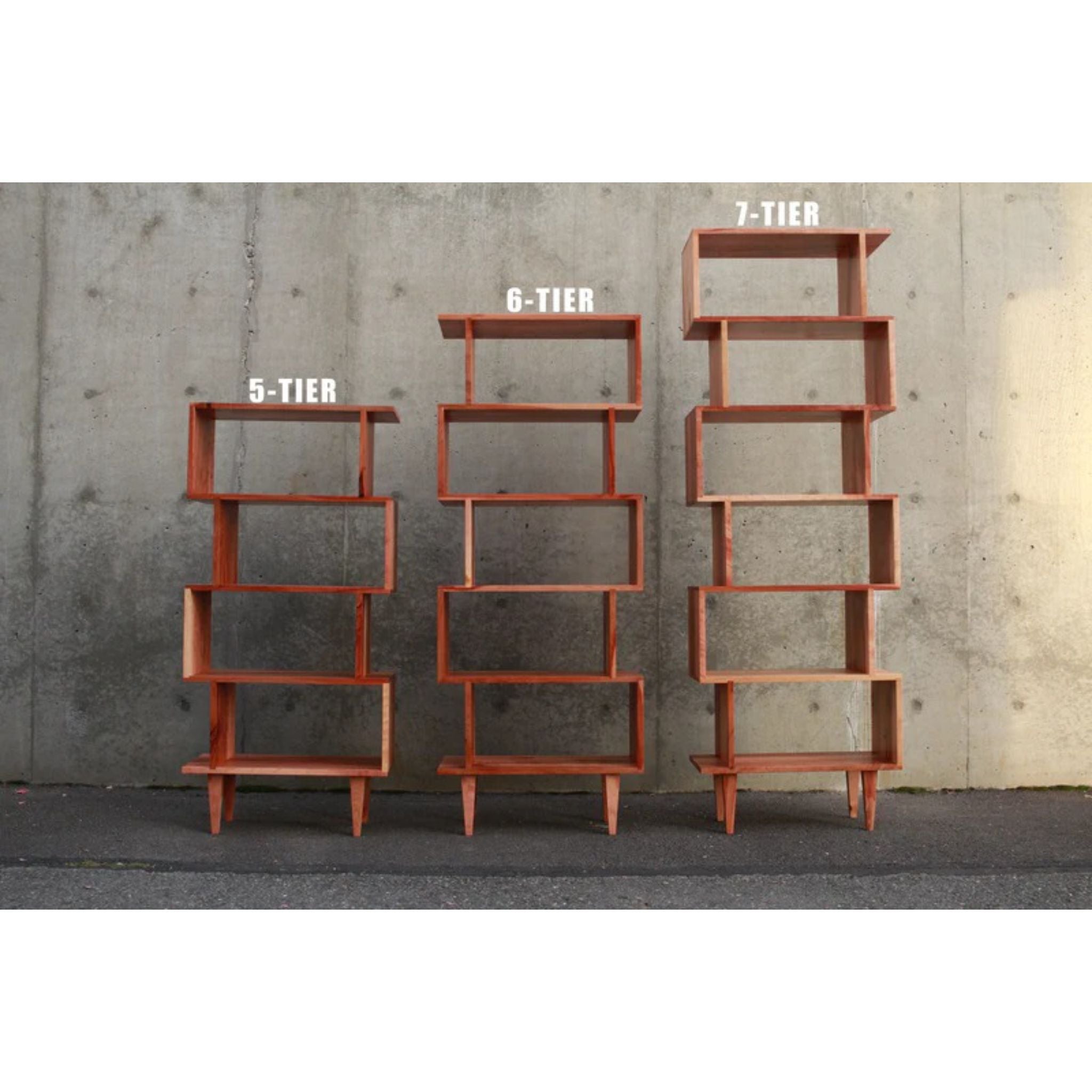 Offstack Bookcase BC25 3 Varients Front View by Tomfoolery Wood Co