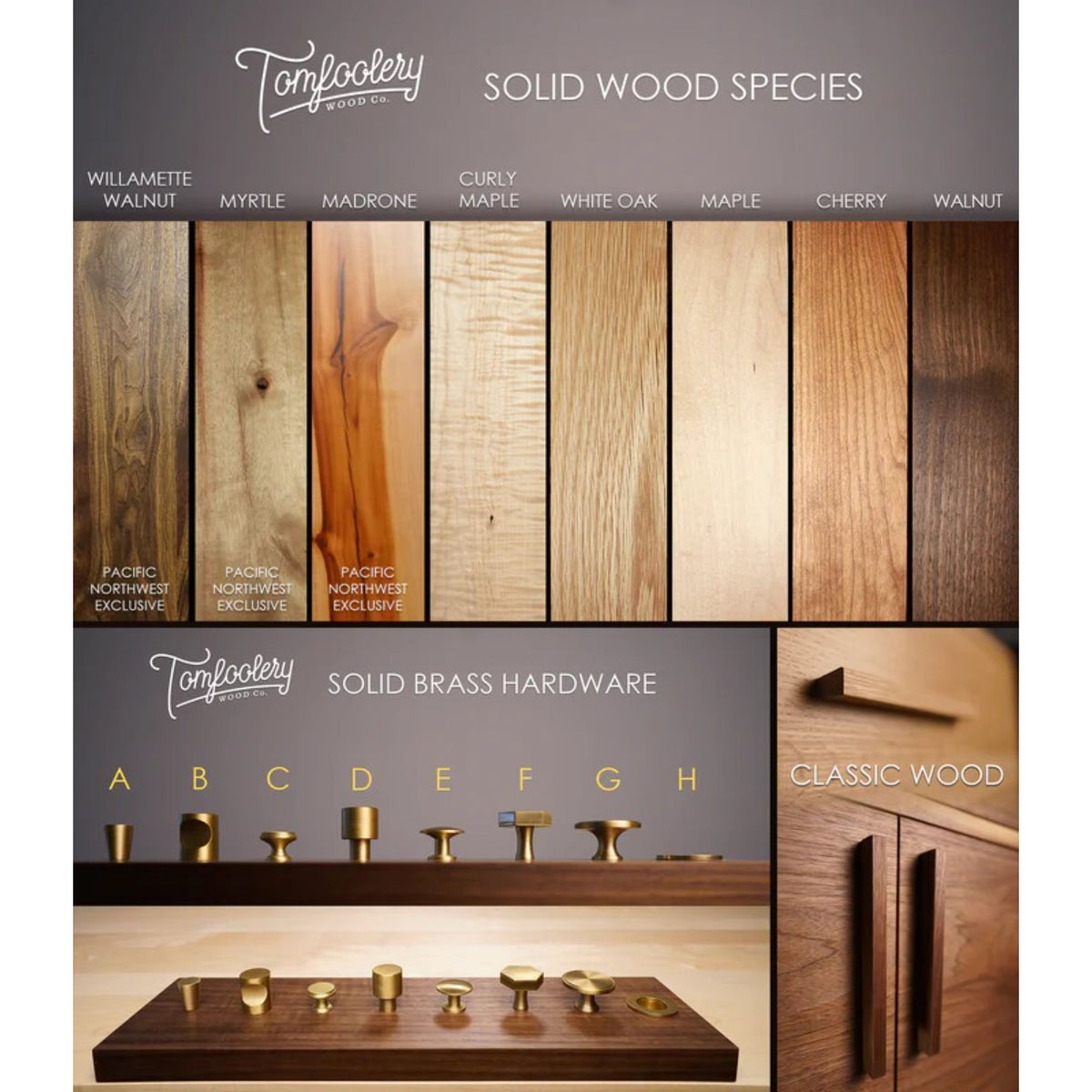 Okopal Vinyl Console CN97 Solid Wood Species and Hardware View by Tomfoolery Wood Co