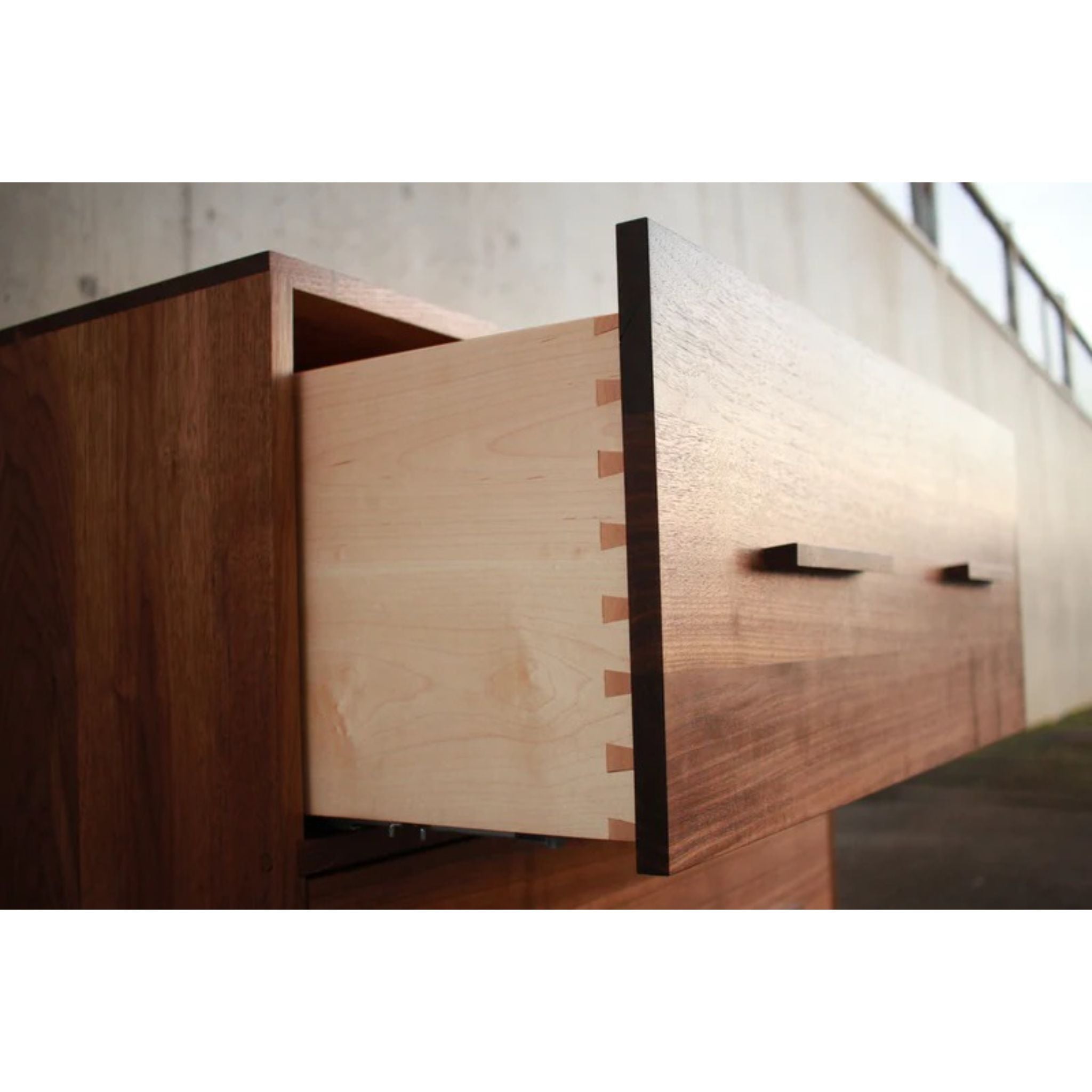 Parker Filing Cabinet CB12 Opened Drawer Closeup View by Tomfoolery Wood Co