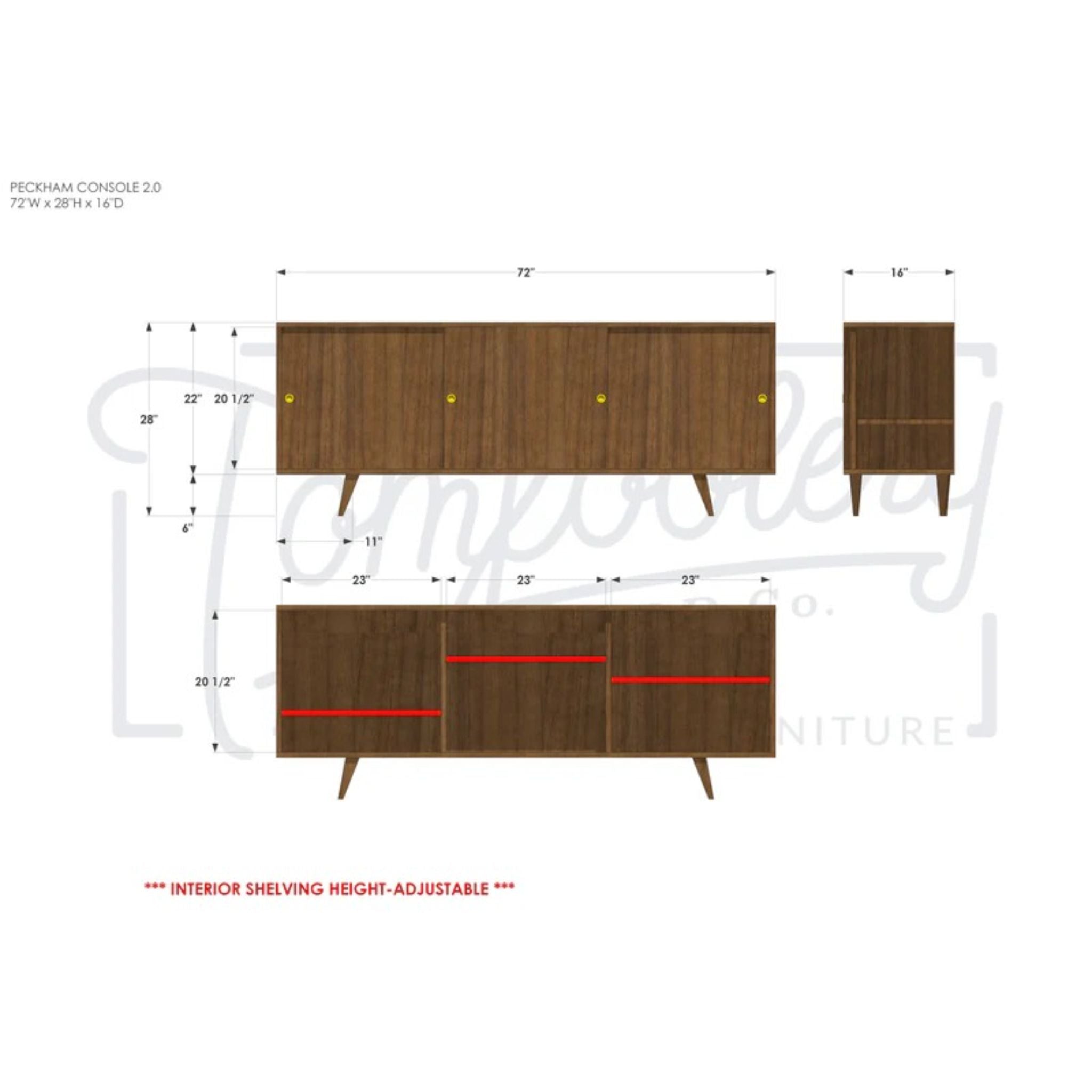 Peckham Console 2.0 CN69 Dimensions by Tomfoolery Wood Co