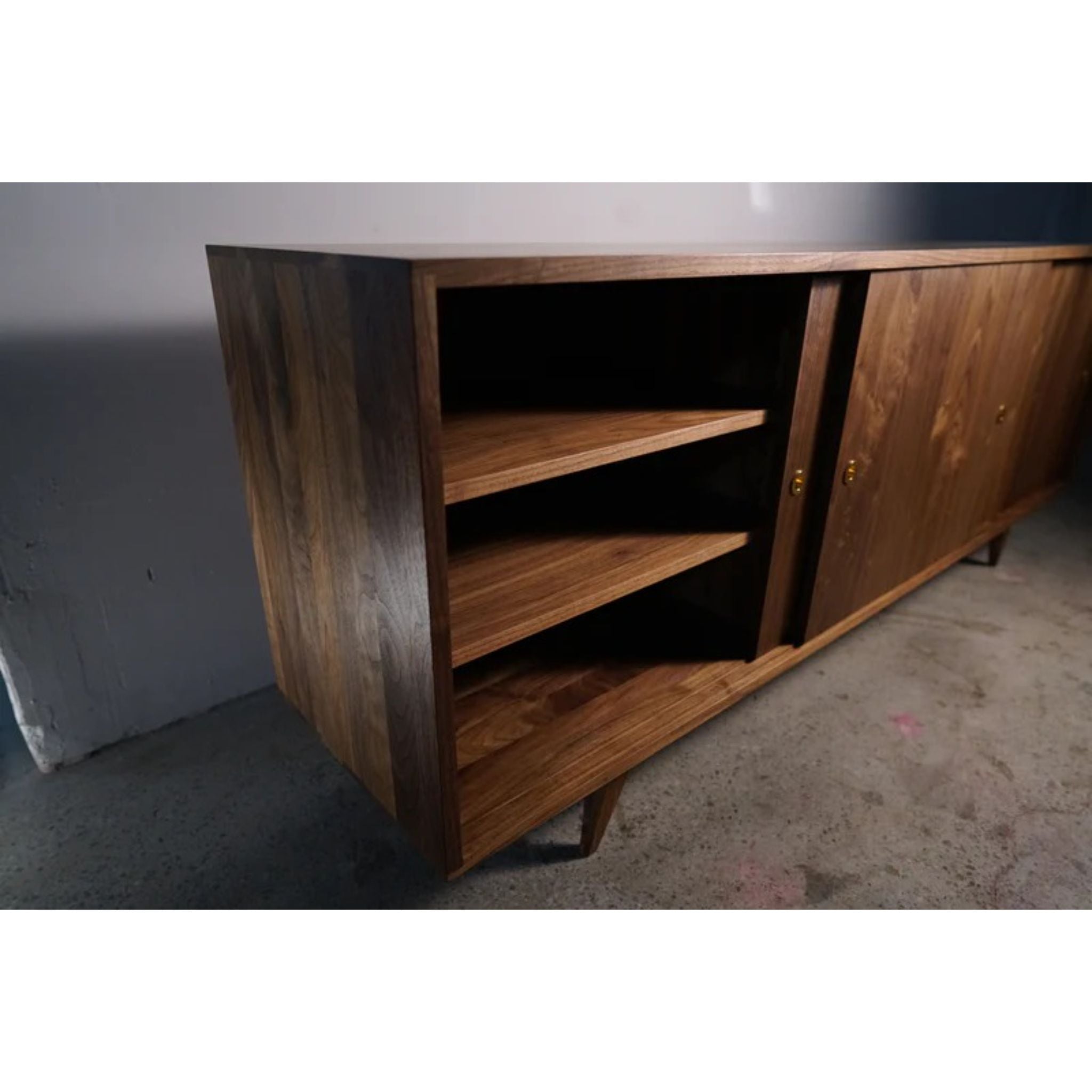 Peckham Console 2.0 CN69 Opened Slide Doors View by Tomfoolery Wood Co