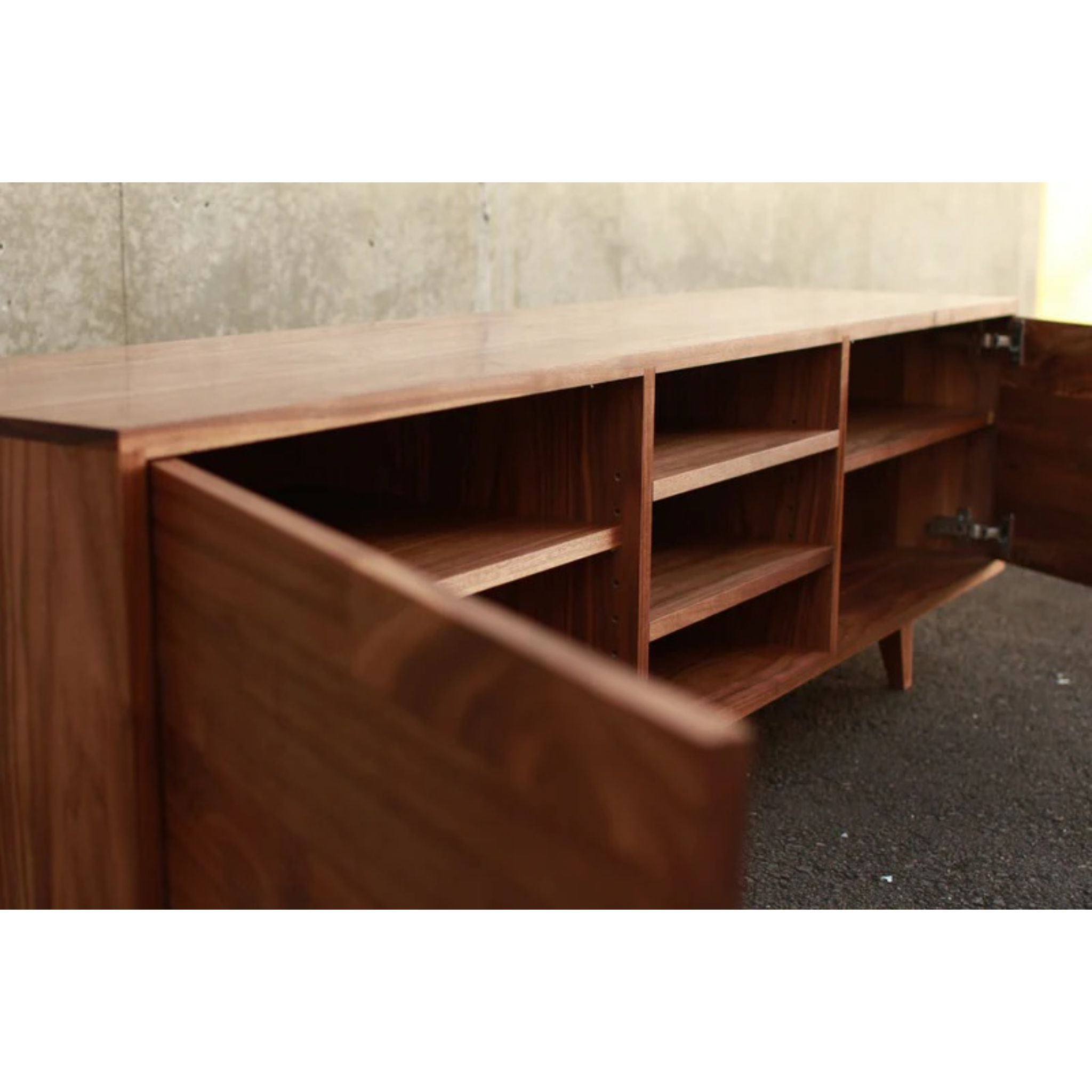Peckham Console CN75 Opened Doors Closeup View by Tomfoolery Wood Co