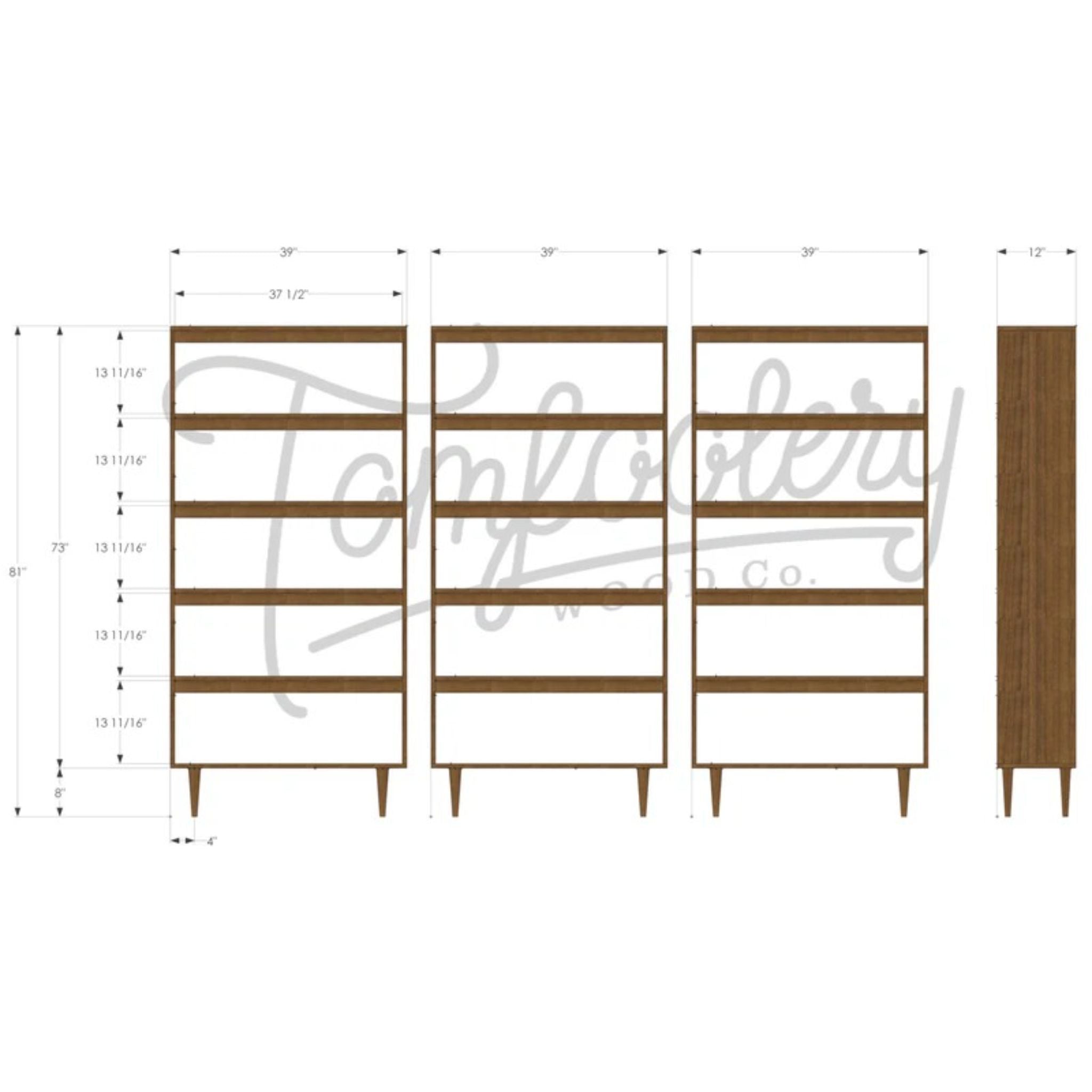 Rascoff Bookcase Triple Set BC08 Dimensions by Tomfoolery Wood Co