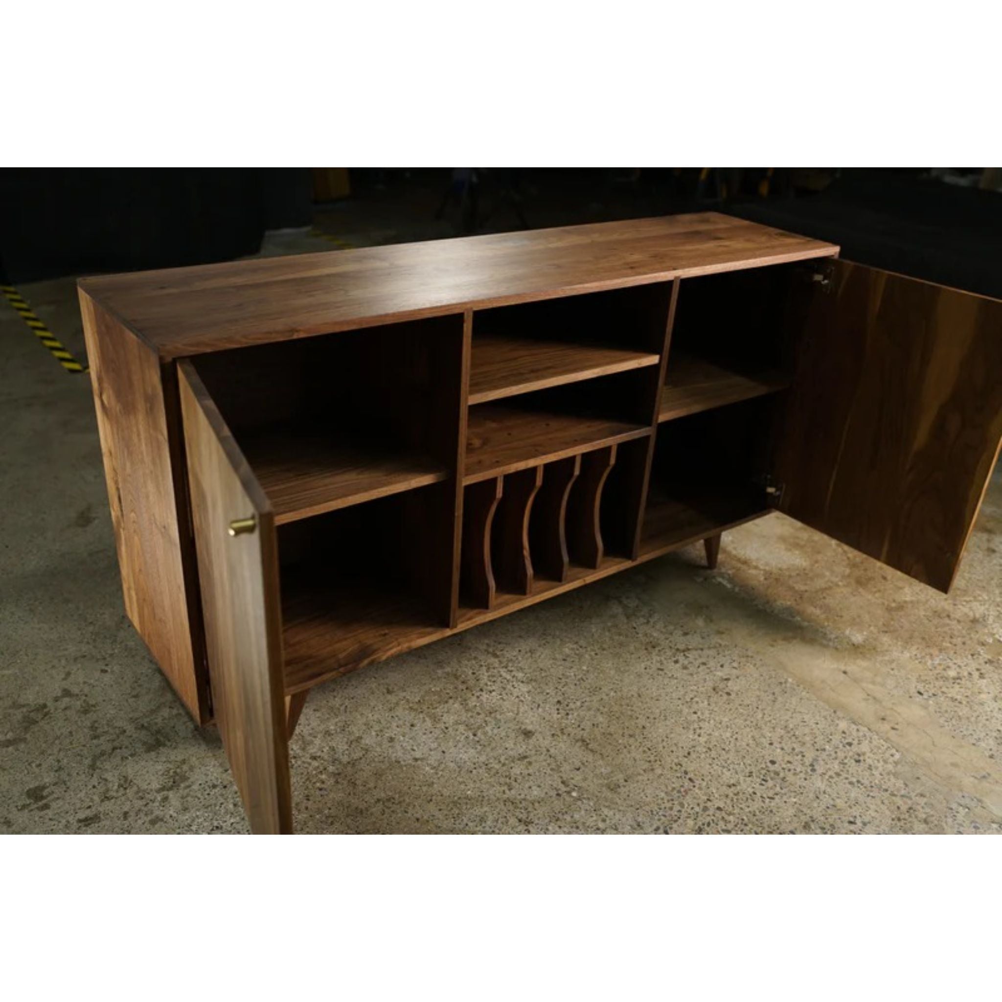 Romo Vinyl Console 2.0 CN100 Opened Doors View by Tomfoolery Wood Co