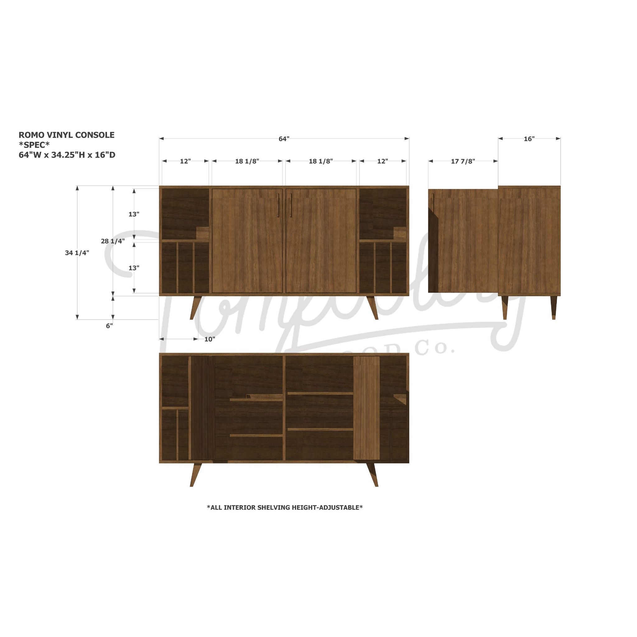 Romo Vinyl Console CN101 Dimensions by Tomfoolery Wood Co