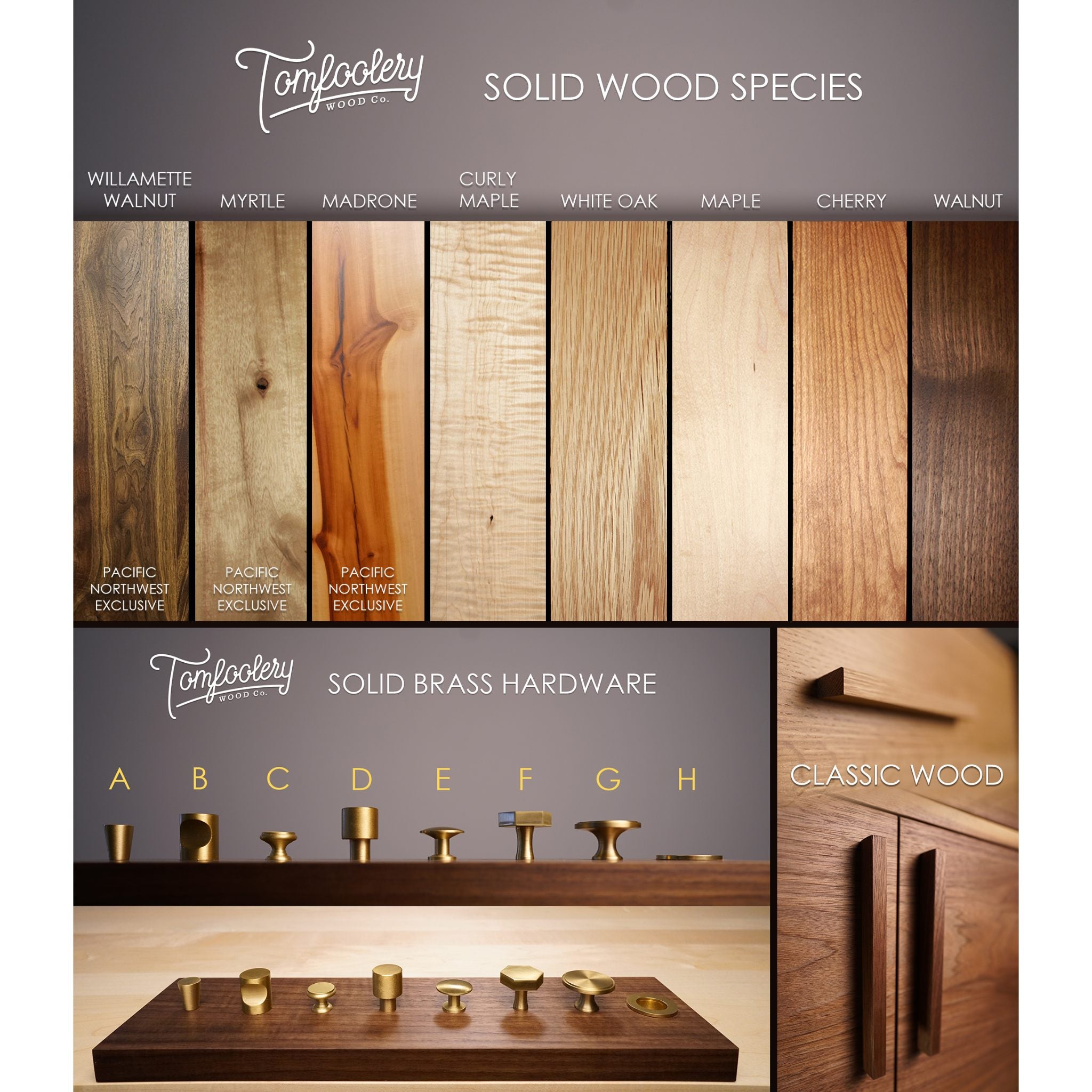 Romo Vinyl Console CN101  Solid Wood Species and Hardware View by Tomfoolery Wood Co