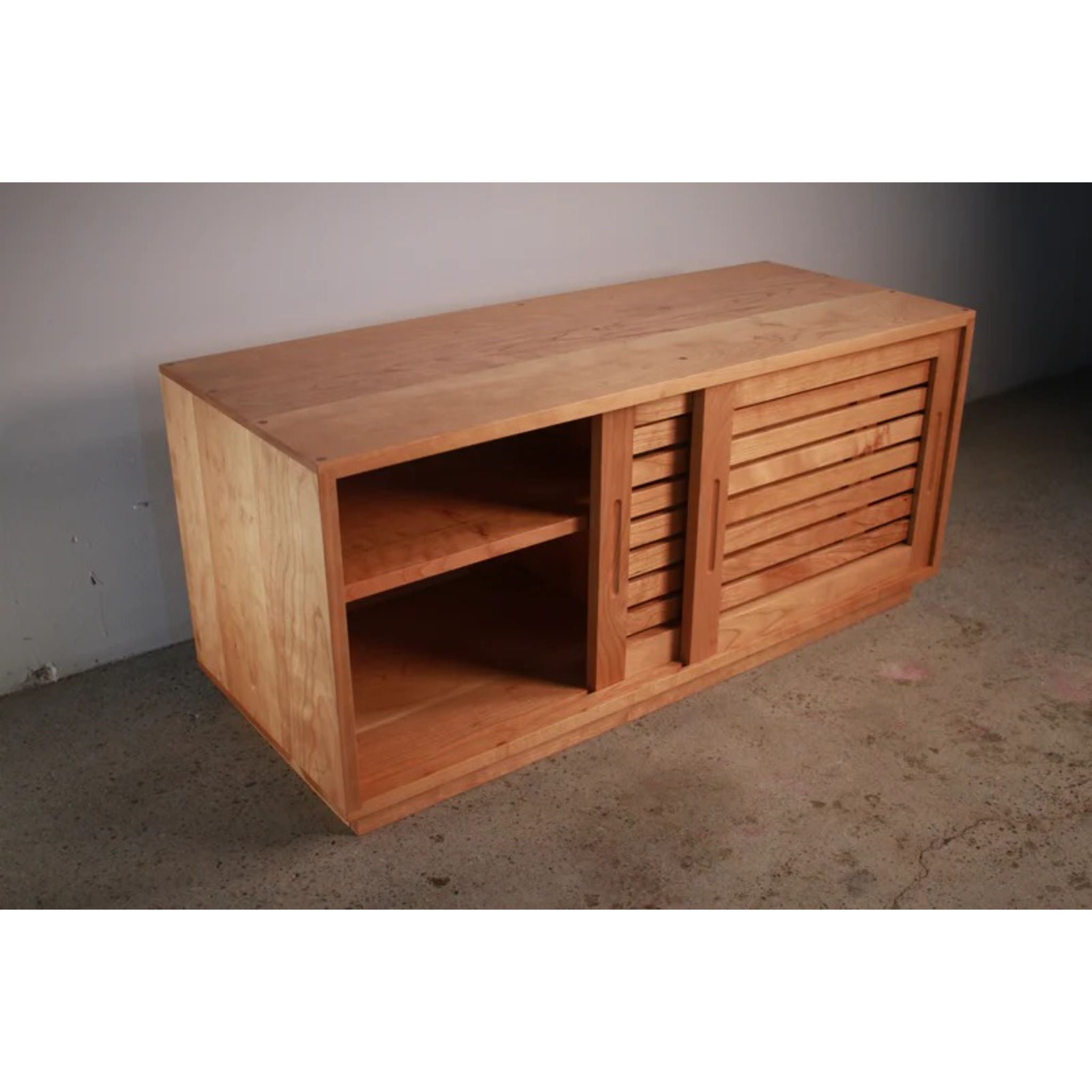 Rosenberg Storage Bench Slat Doors  Full Top Side View by Tomfoolery Wood Co