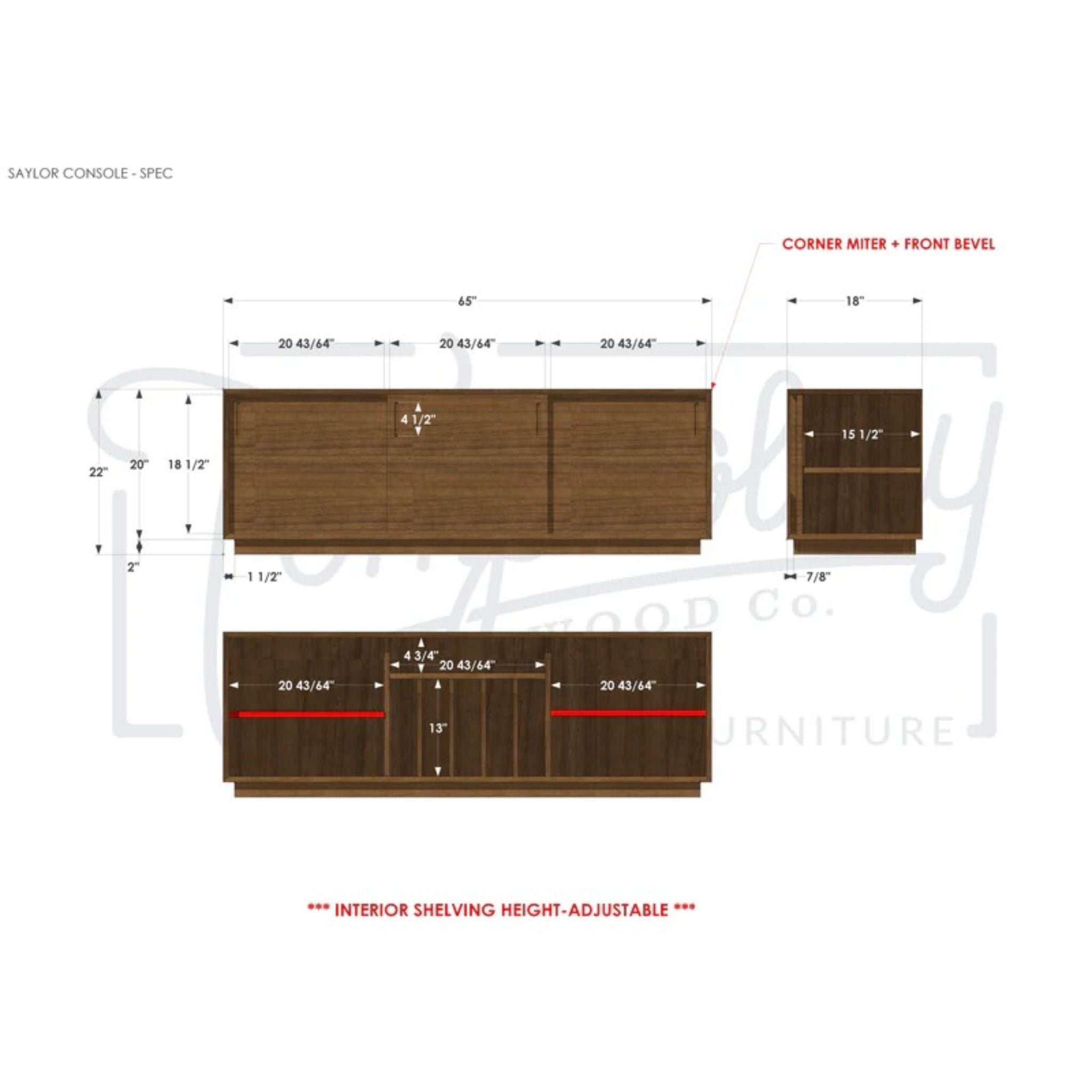 Saylor Console CN26 Dimensions by Tomfoolery Wood Co