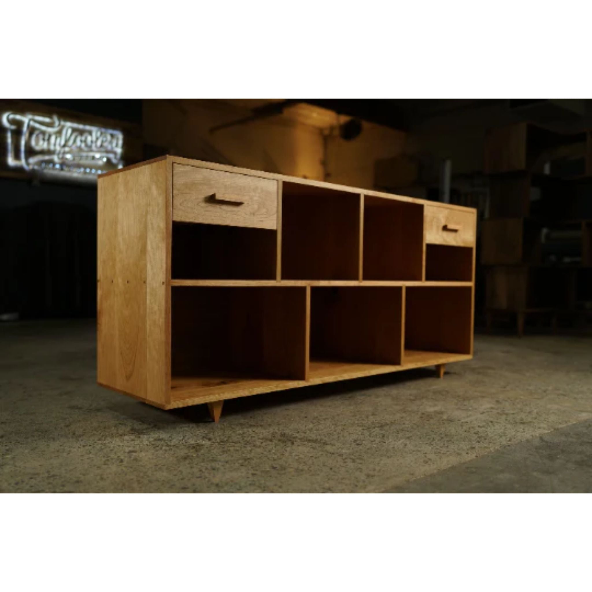 Sesto Vinyl Console 2 Drawers CN9 Full View by Tomfoolery Wood Co