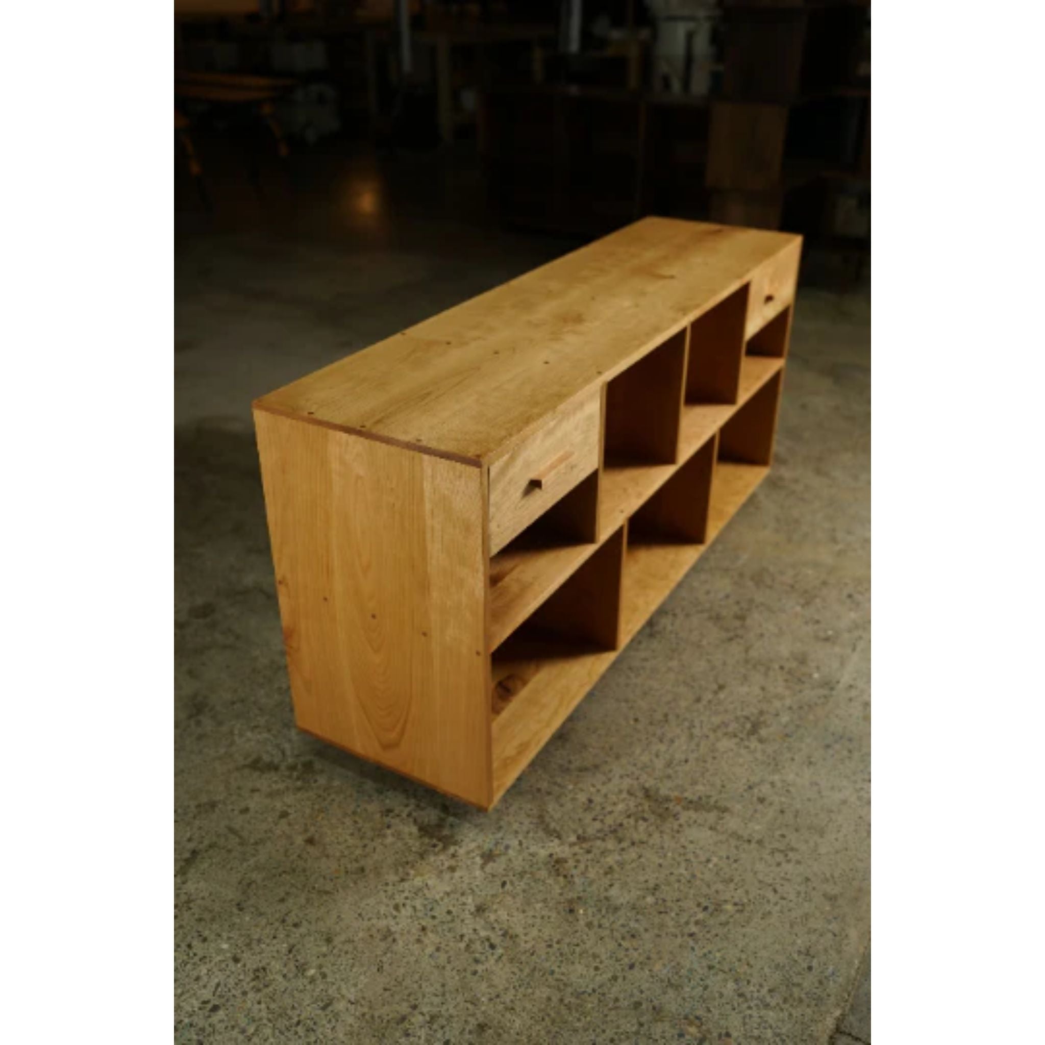 Sesto Vinyl Console 2 Drawers CN9 Top Left Side View by Tomfoolery Wood Co