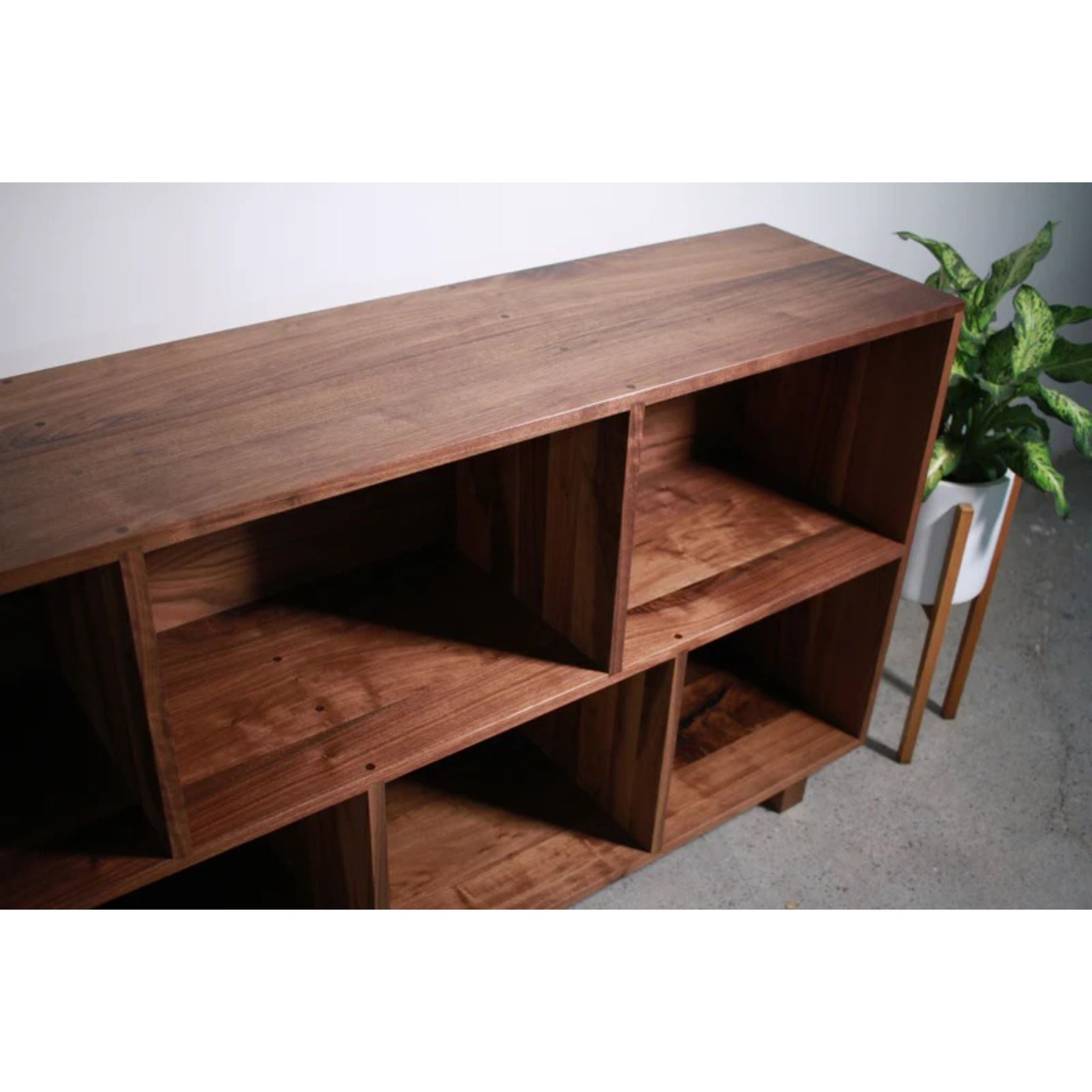 Sesto Vinyl Console 82 Wide CN82 Top Right Corner View by Tomfoolery Wood Co