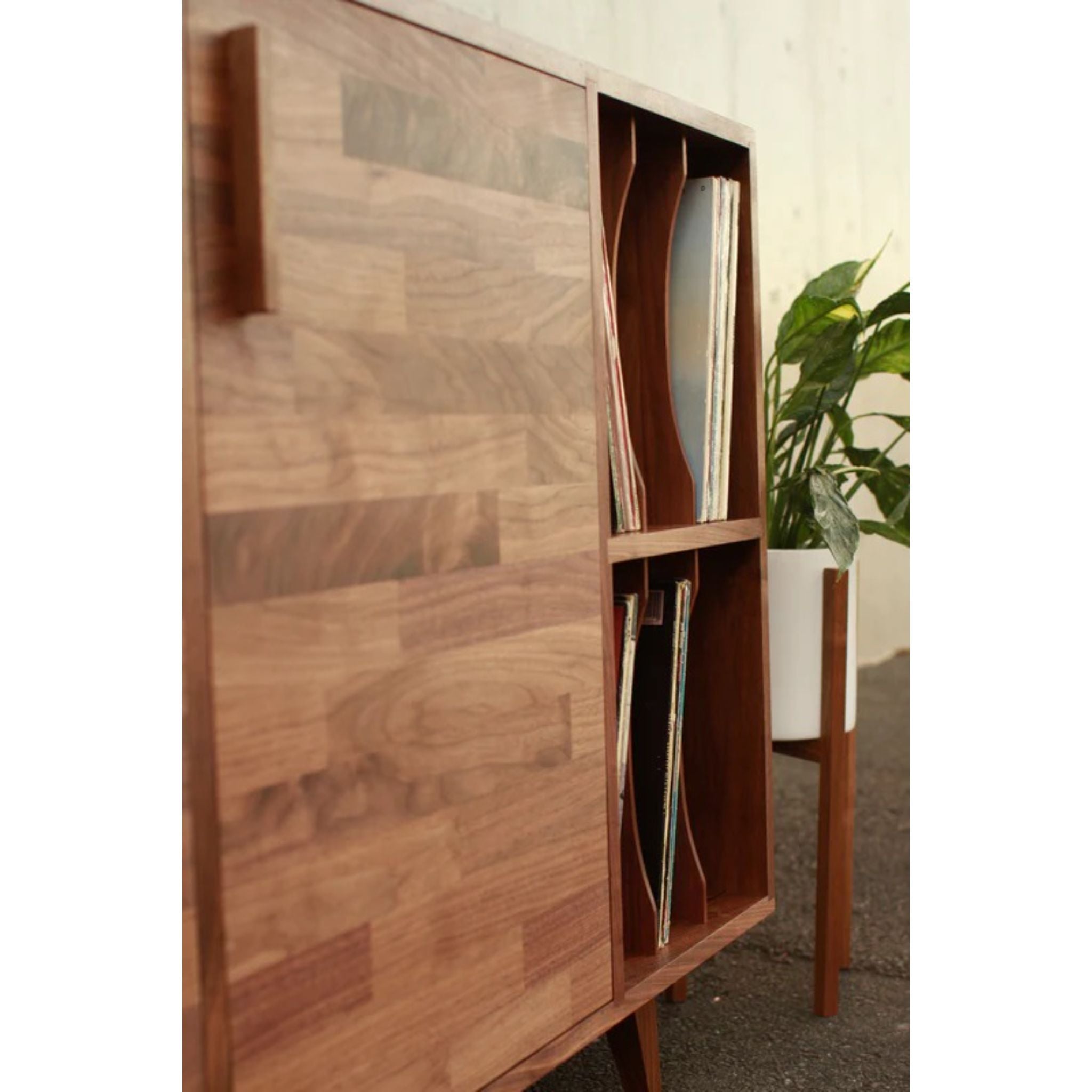 Ulrich Vinyl Console Front Left Closeup View by Tomfoolery Wood Co