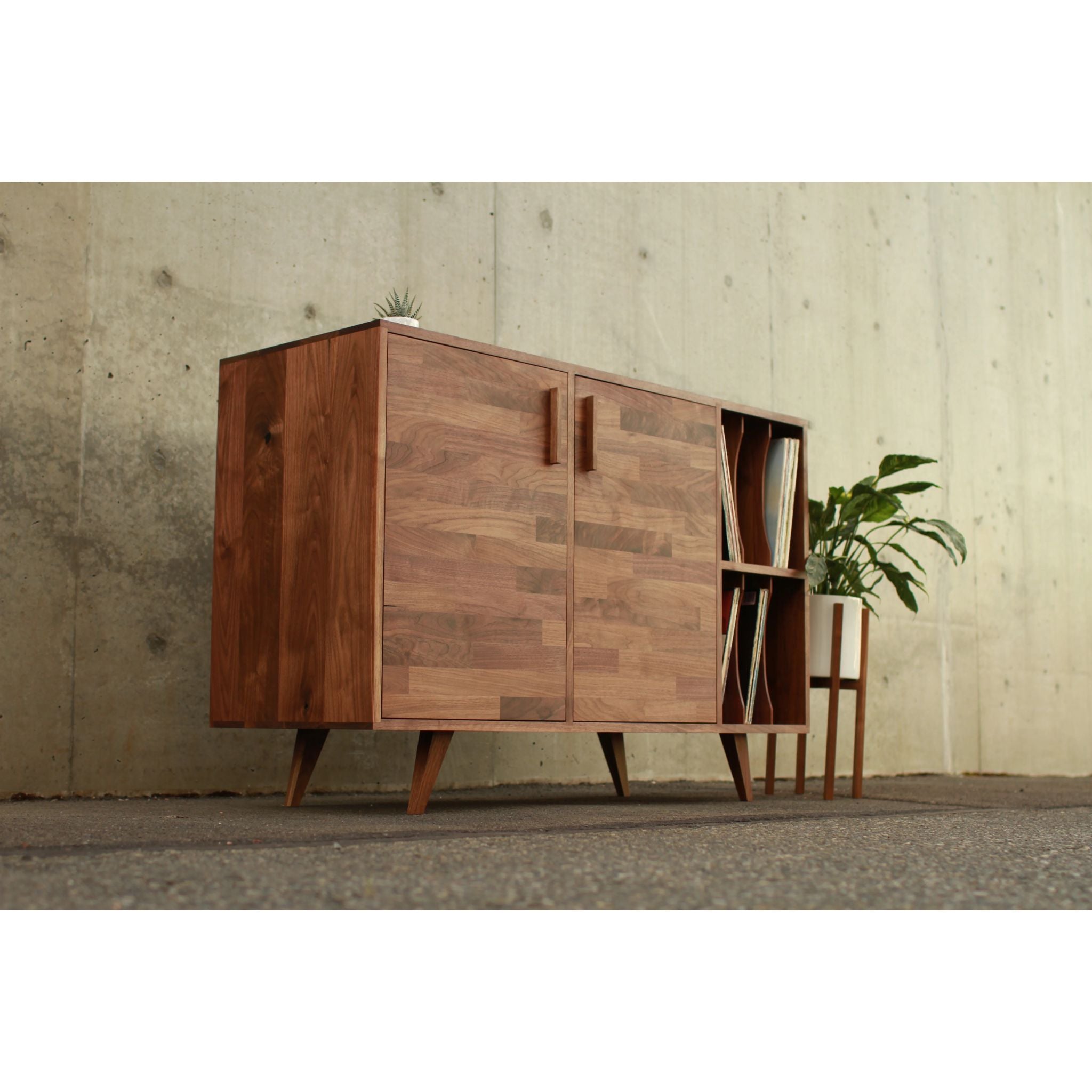 Ulrich Vinyl Console Front Left View by Tomfoolery Wood Co