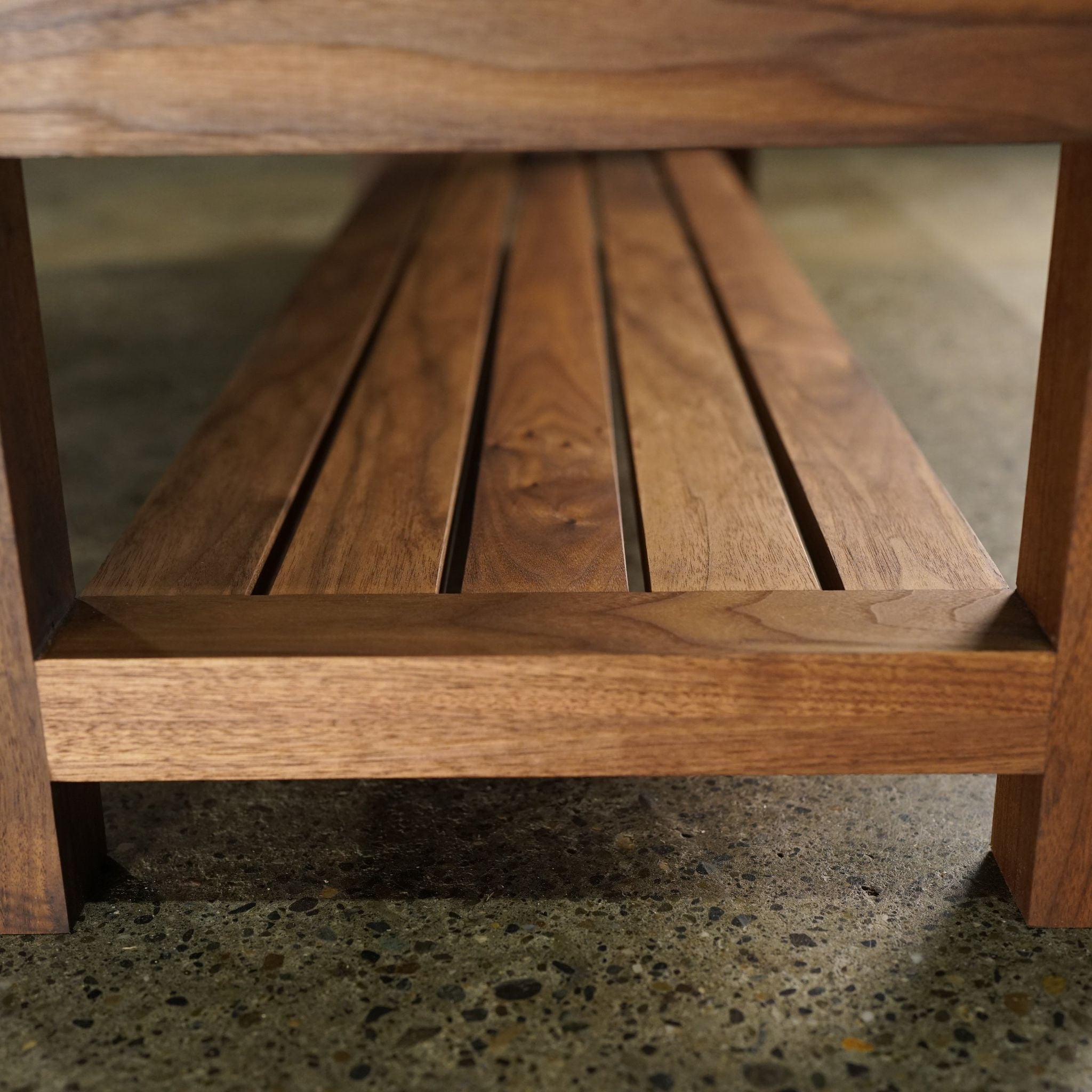 Venkat Trunk Bench BN01 Bottom Shelf View by Tomfoolery Wood Co