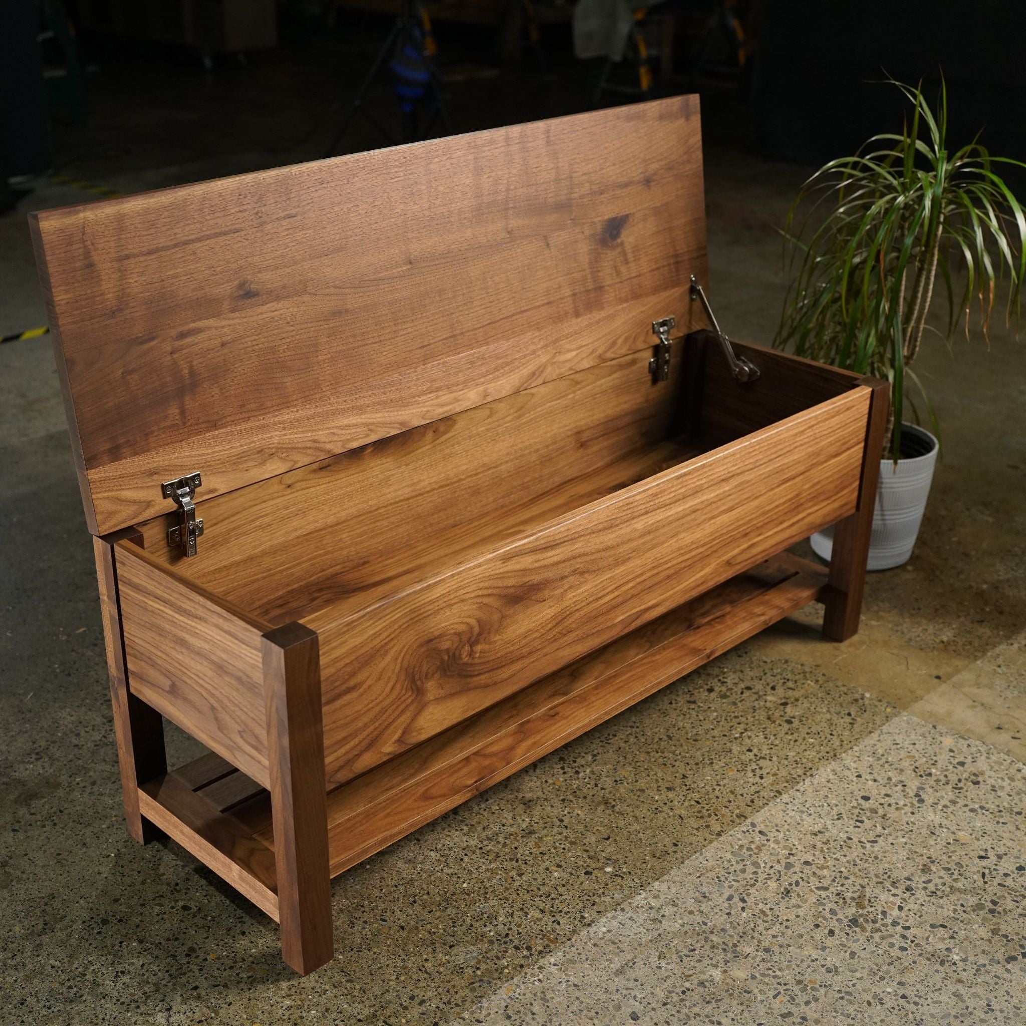 Venkat Trunk Bench BN01 Open Front View by Tomfoolery Wood Co