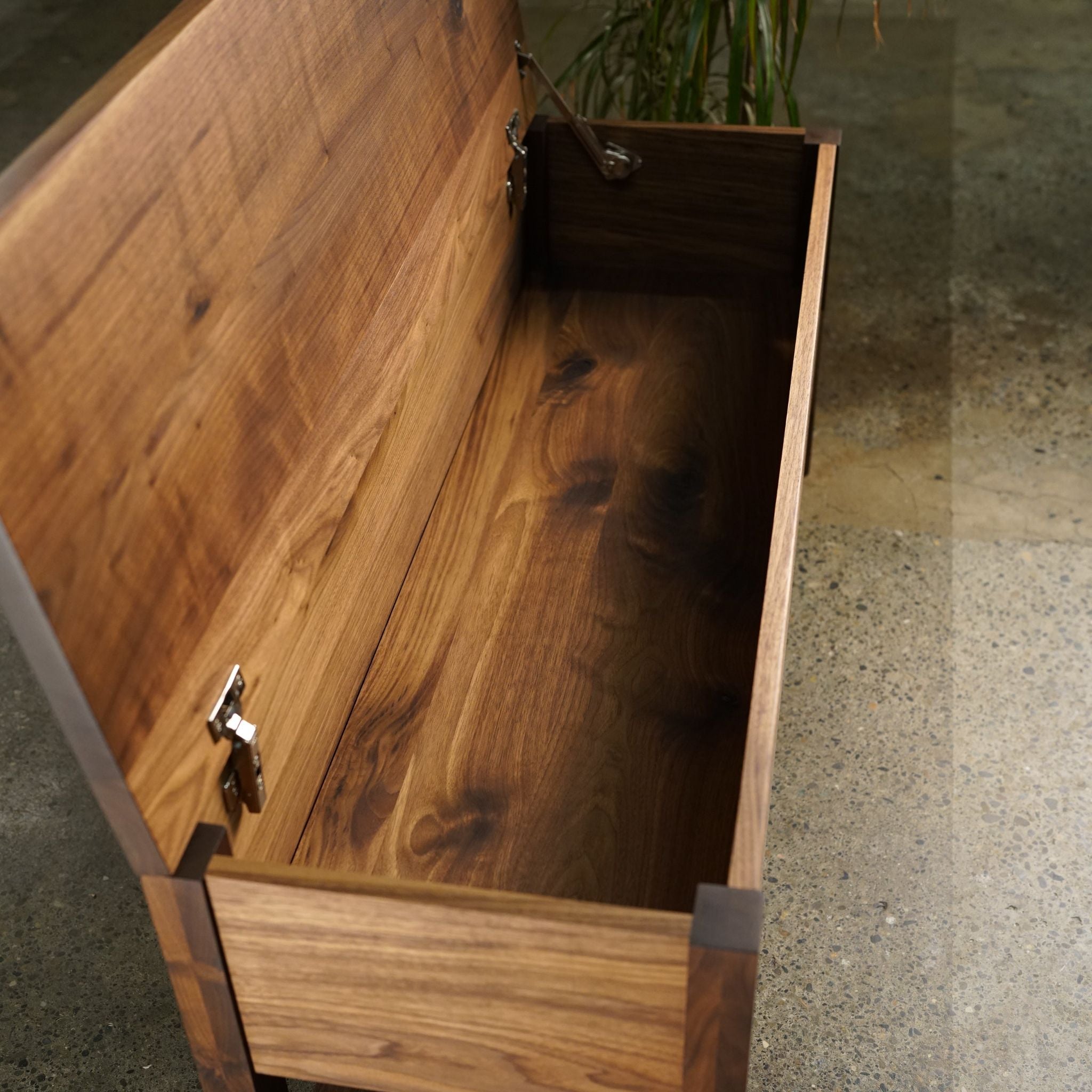 Venkat Trunk Bench BN01 Open View by Tomfoolery Wood Co