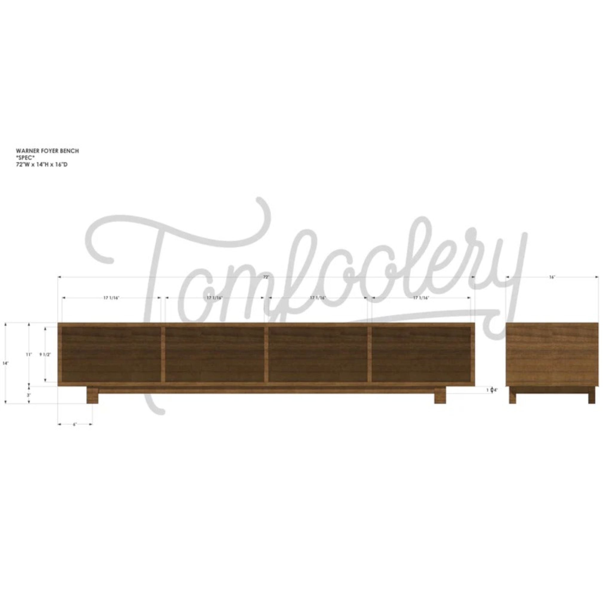 Warner Foyer Bench 72 BN17 Dimensions by Tomfoolery Wood Co
