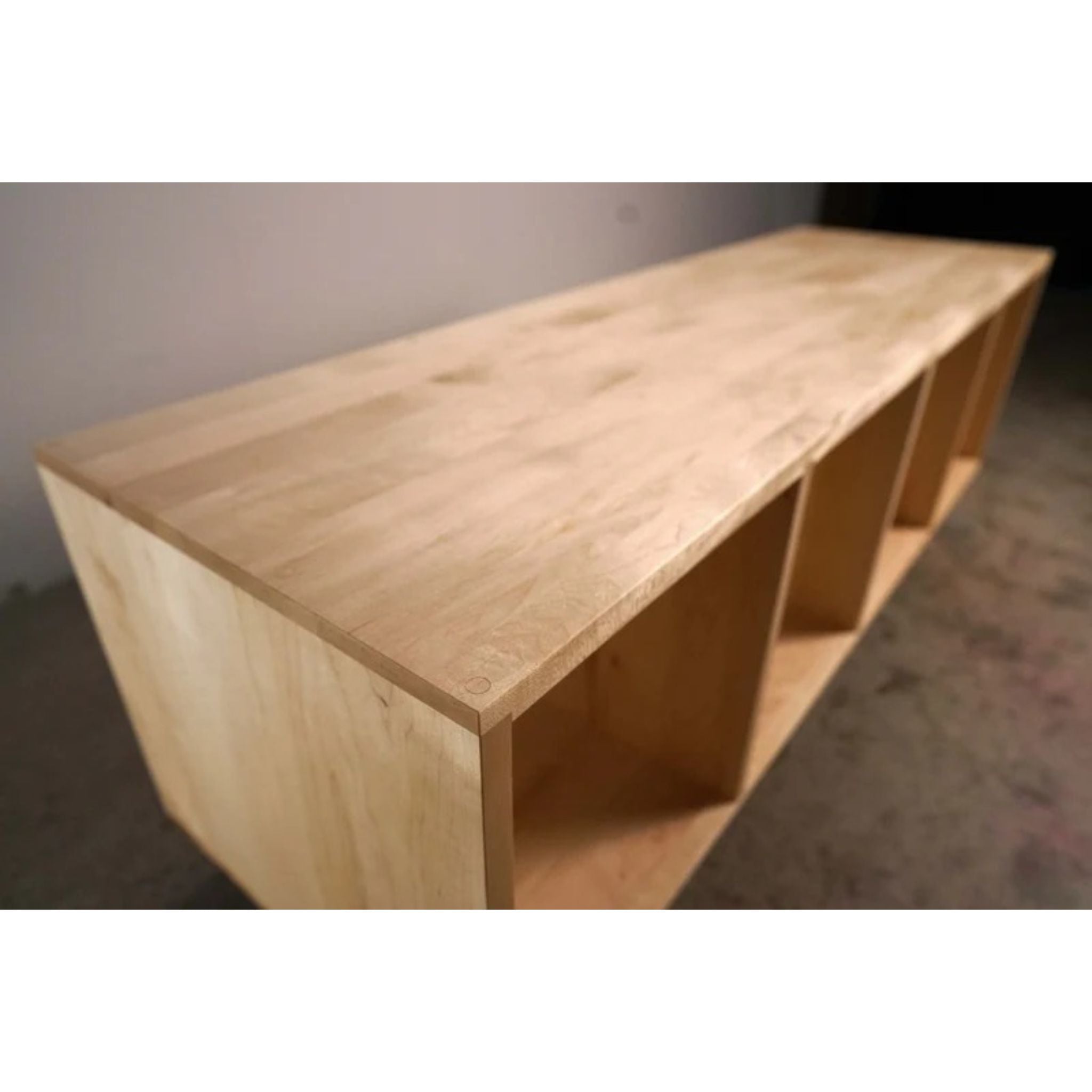 Warner Foyer Bench LP Vinyl Storage BN21 Left Top Side View by Tomfoolery Wood Co