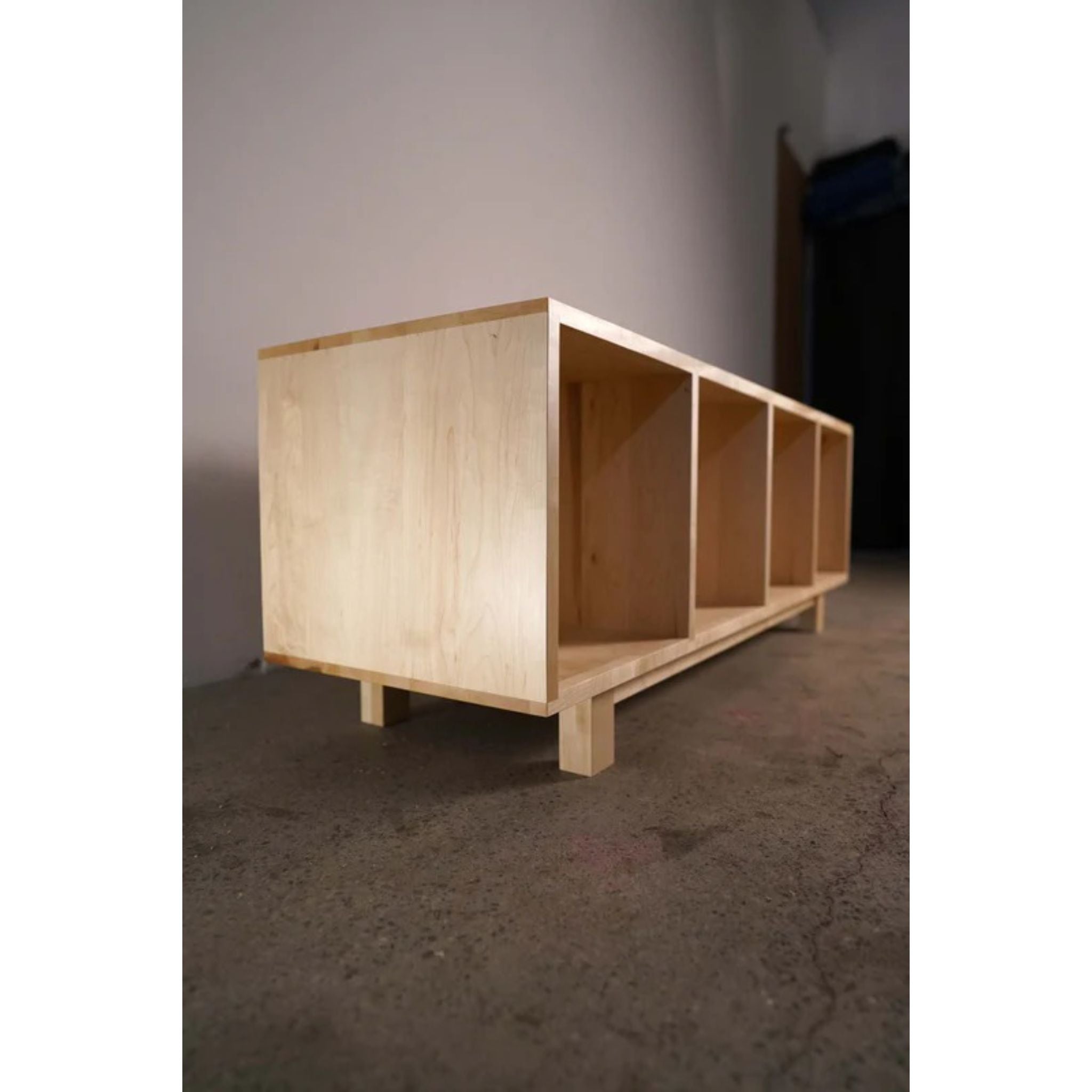 Warner Foyer Bench LP Vinyl Storage BN21 left Side View by Tomfoolery Wood Co