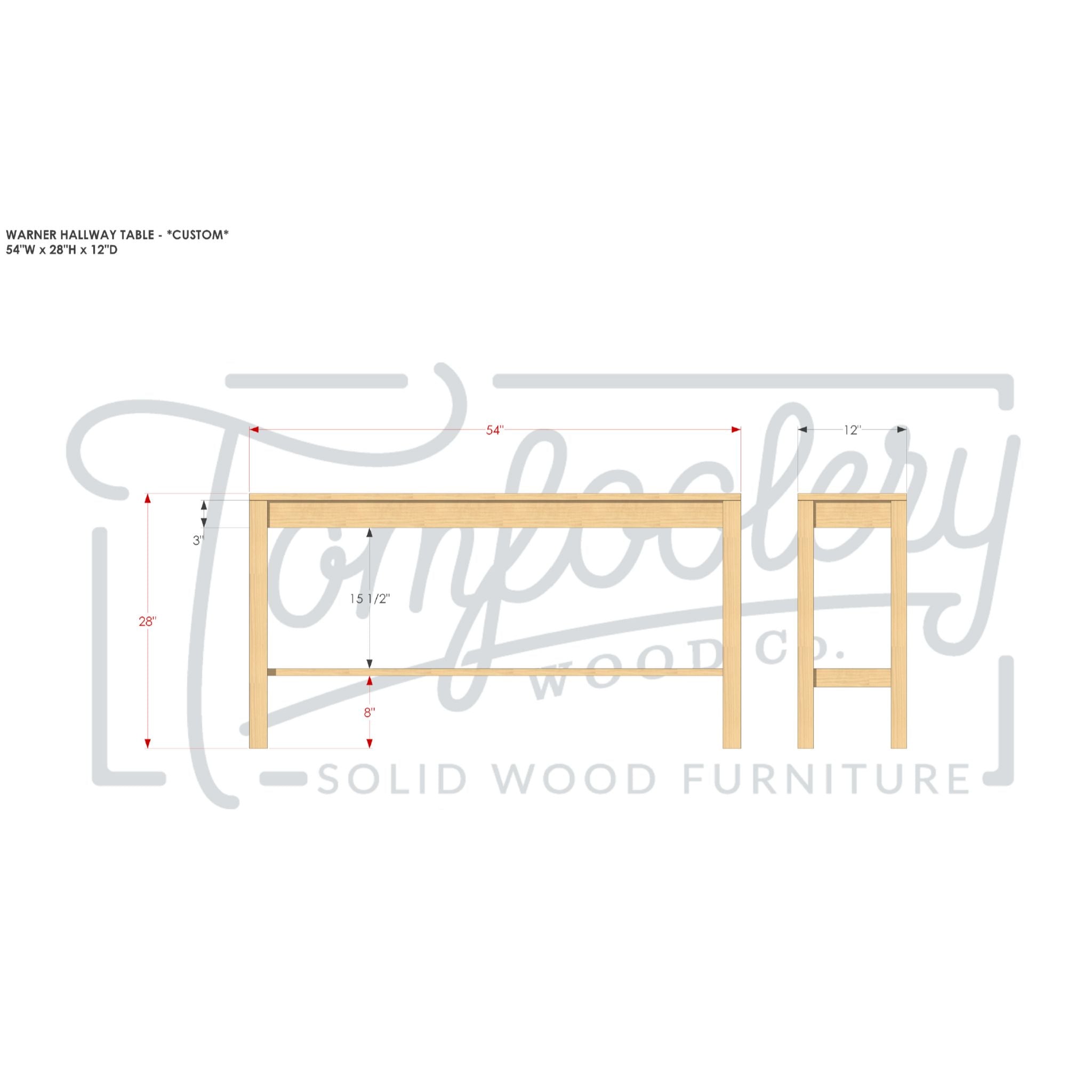 Warner Hallway Table 28 H TB18 Dimensions by Tomfoolery Wood Co 