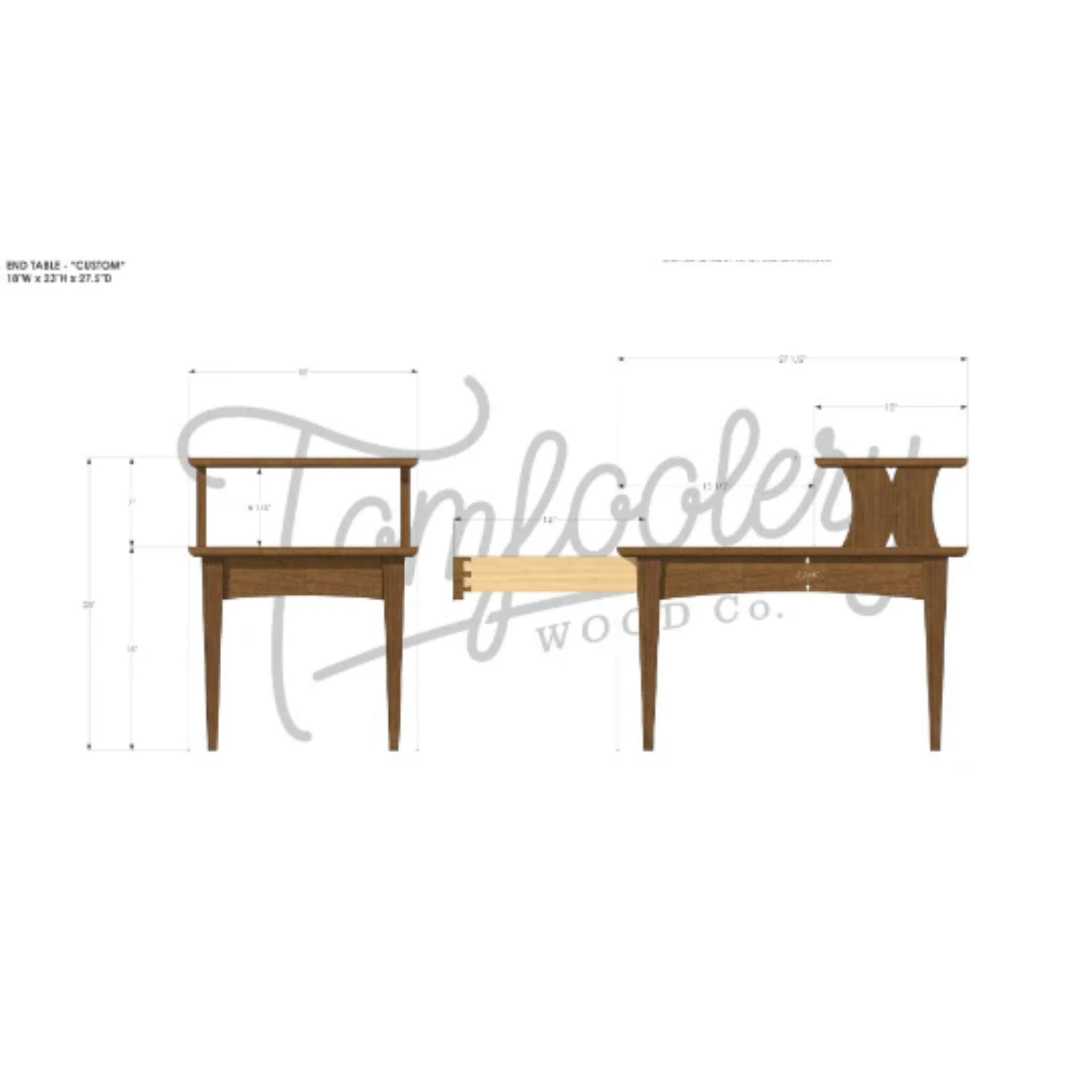 Waters Nightstand End Table ET01 Dimensions by Tomfoolery Wood Co