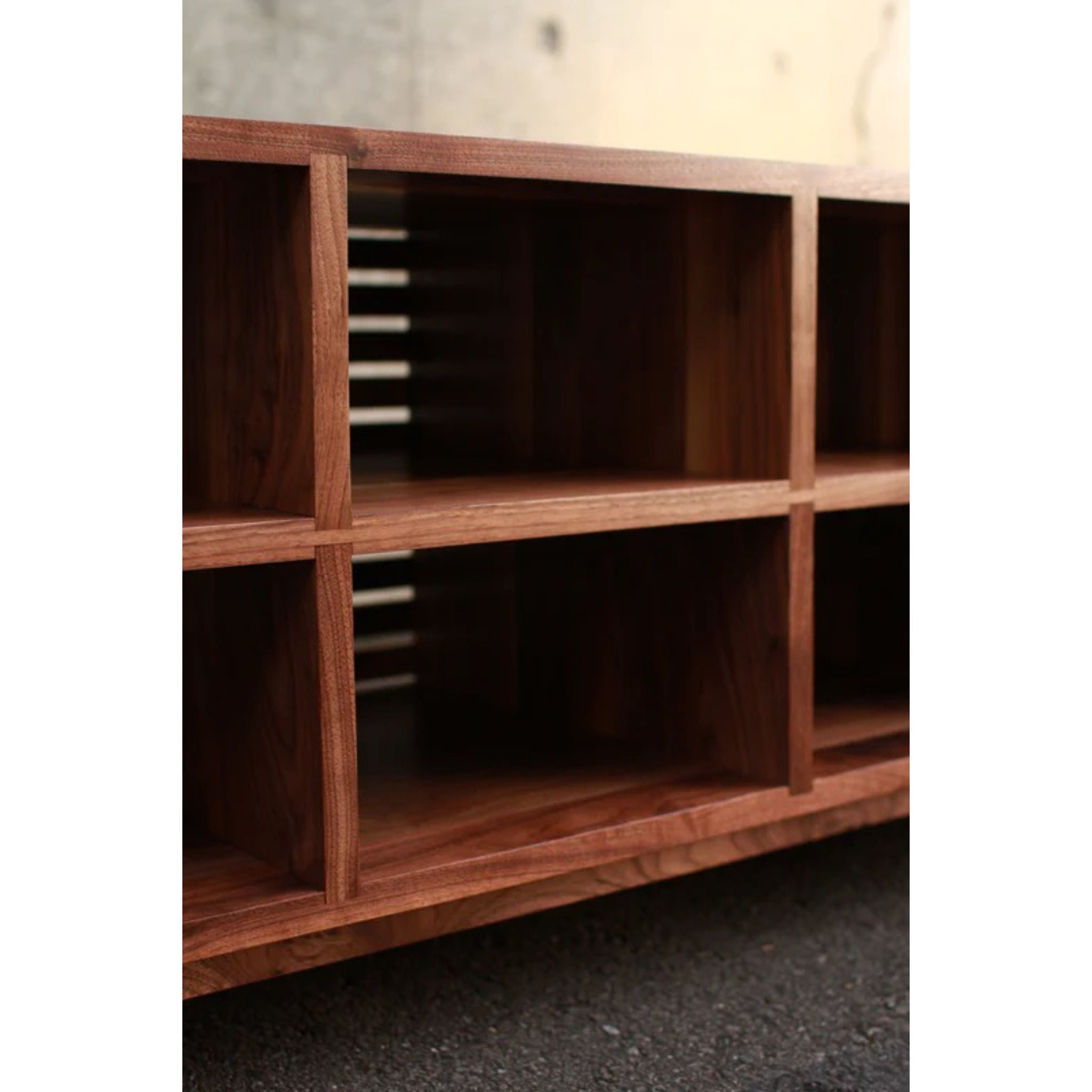 Joaquin Storage Bench 48 Wide BN16 Mid Closeup View by Tomfoolery Wood Co 